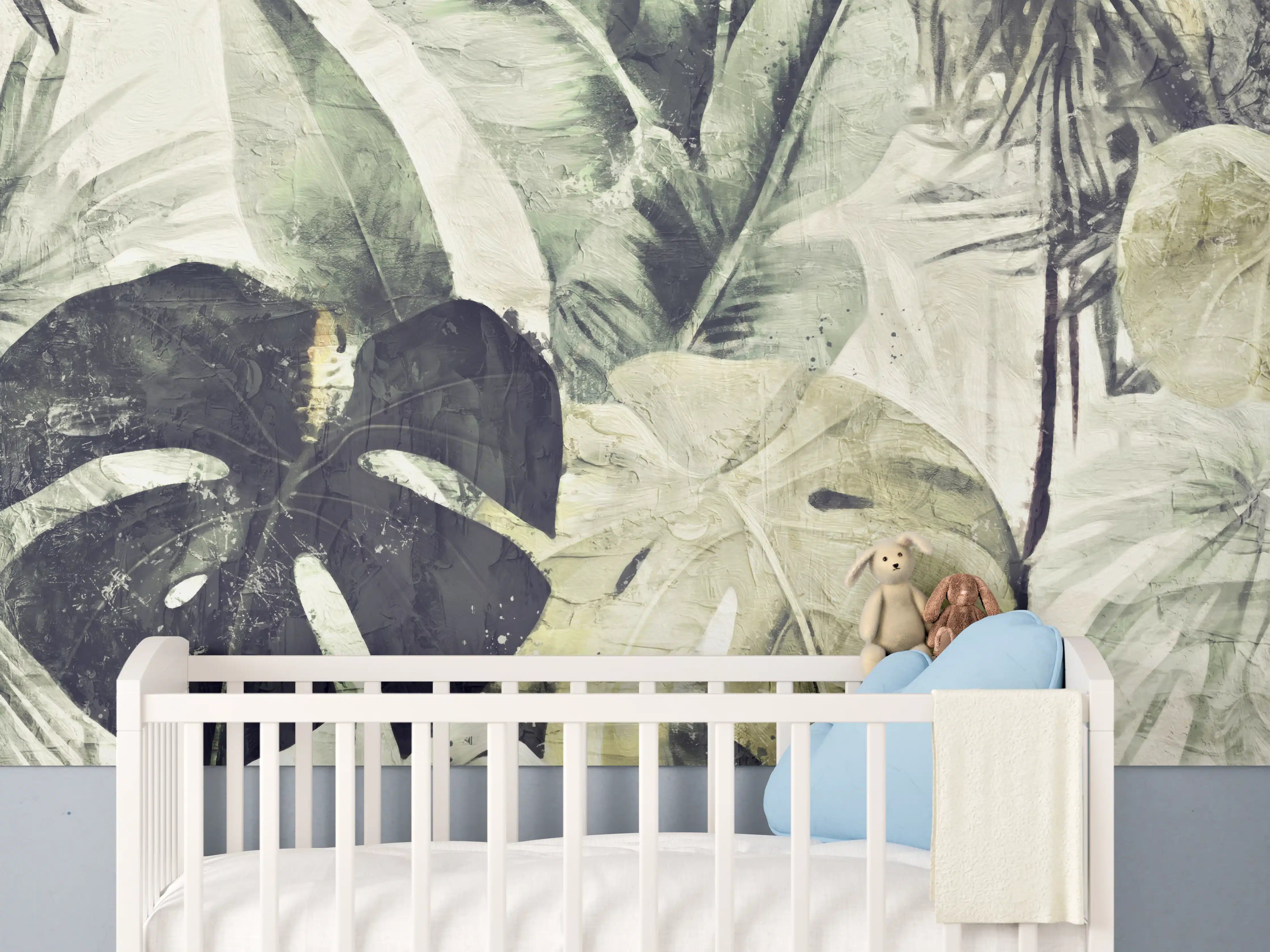 Babyzimmer Wandgestaltung - Gräulicher Dschungel - Floral