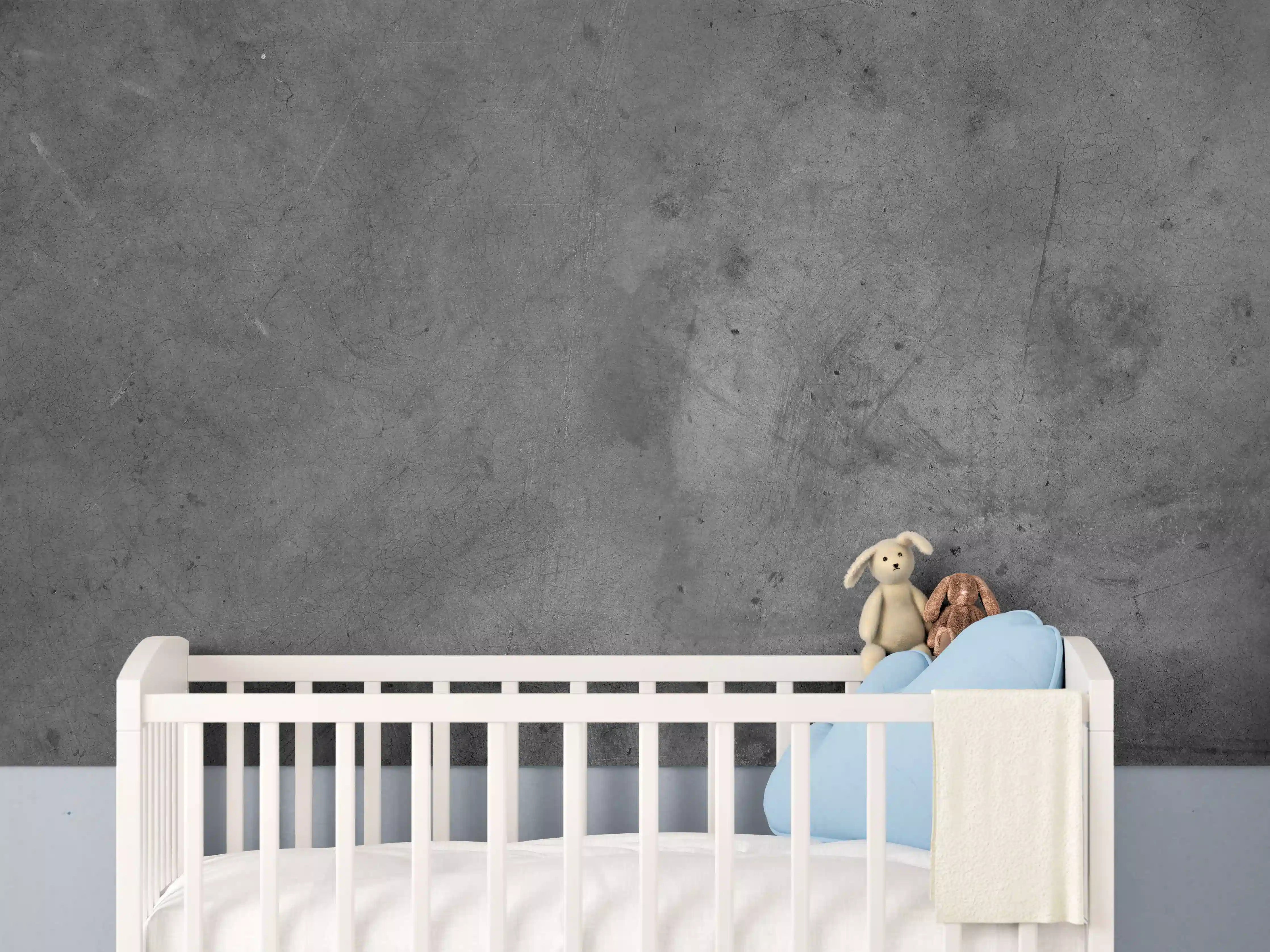 Babyzimmer Wandgestaltung - Gräulicher rauer Beton - Dunkel