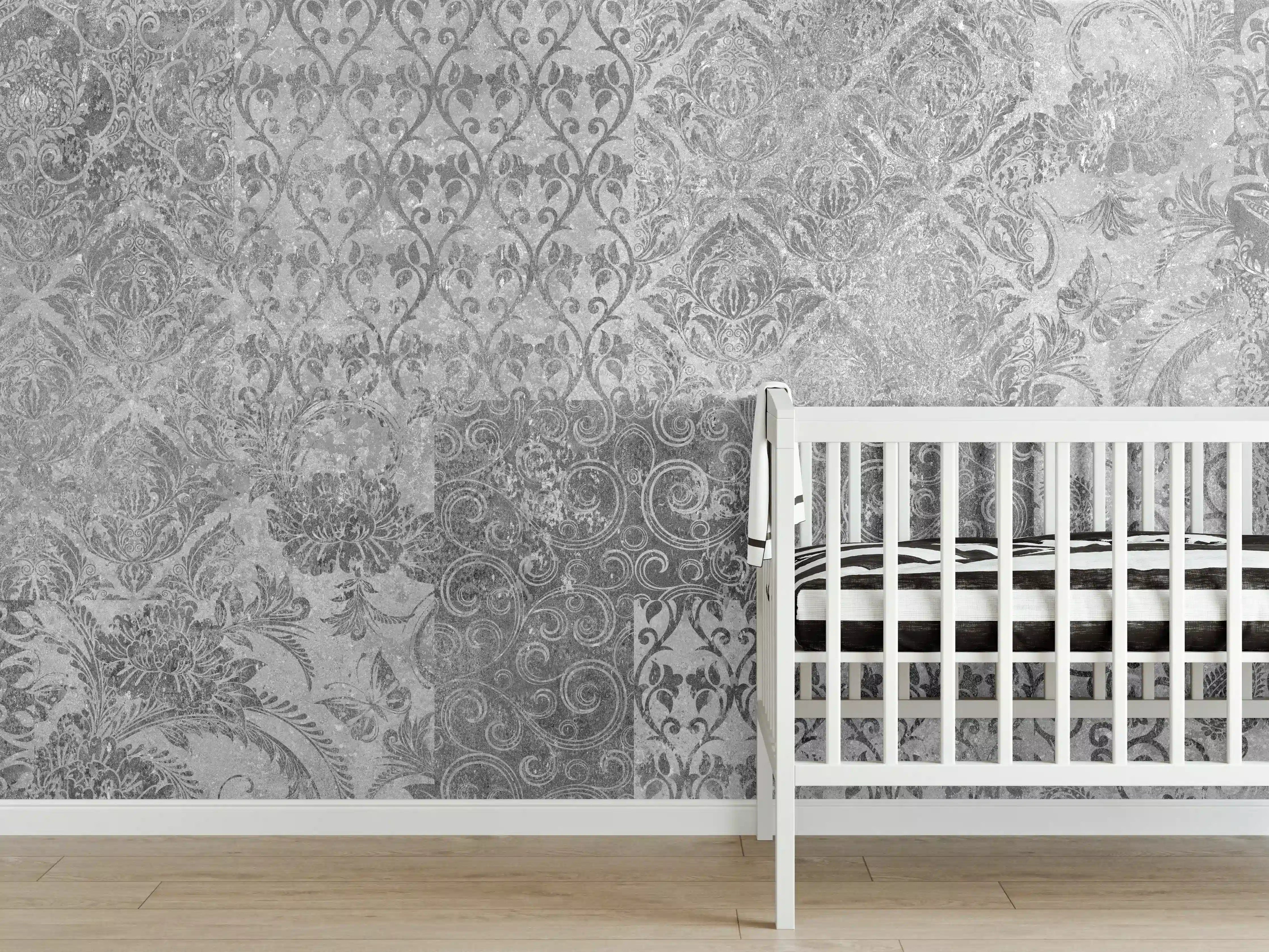 Babyzimmer Wandgestaltung - Gräuliches Mosaik Muster