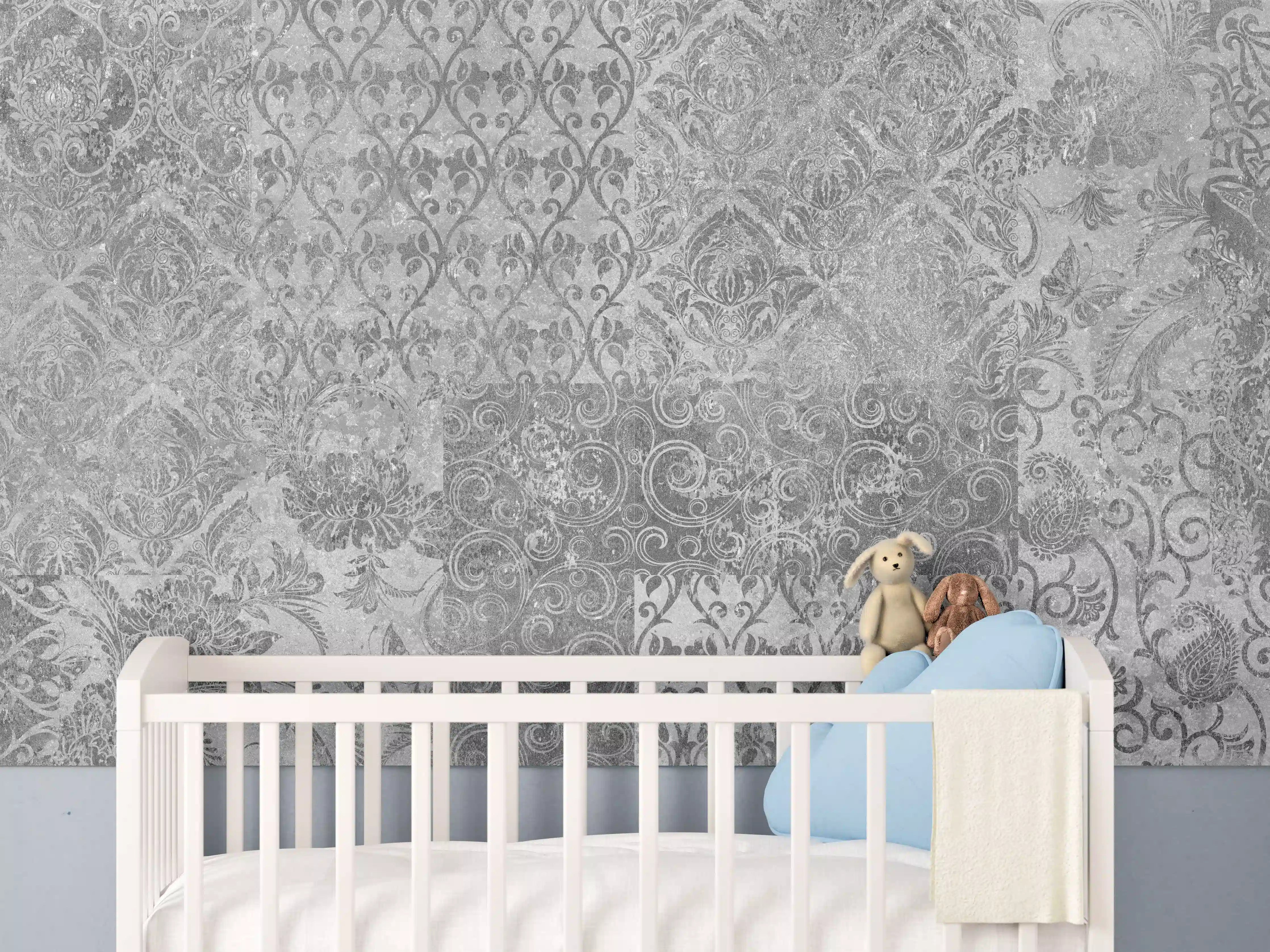 Babyzimmer Wandgestaltung - Gräuliches Mosaik Muster