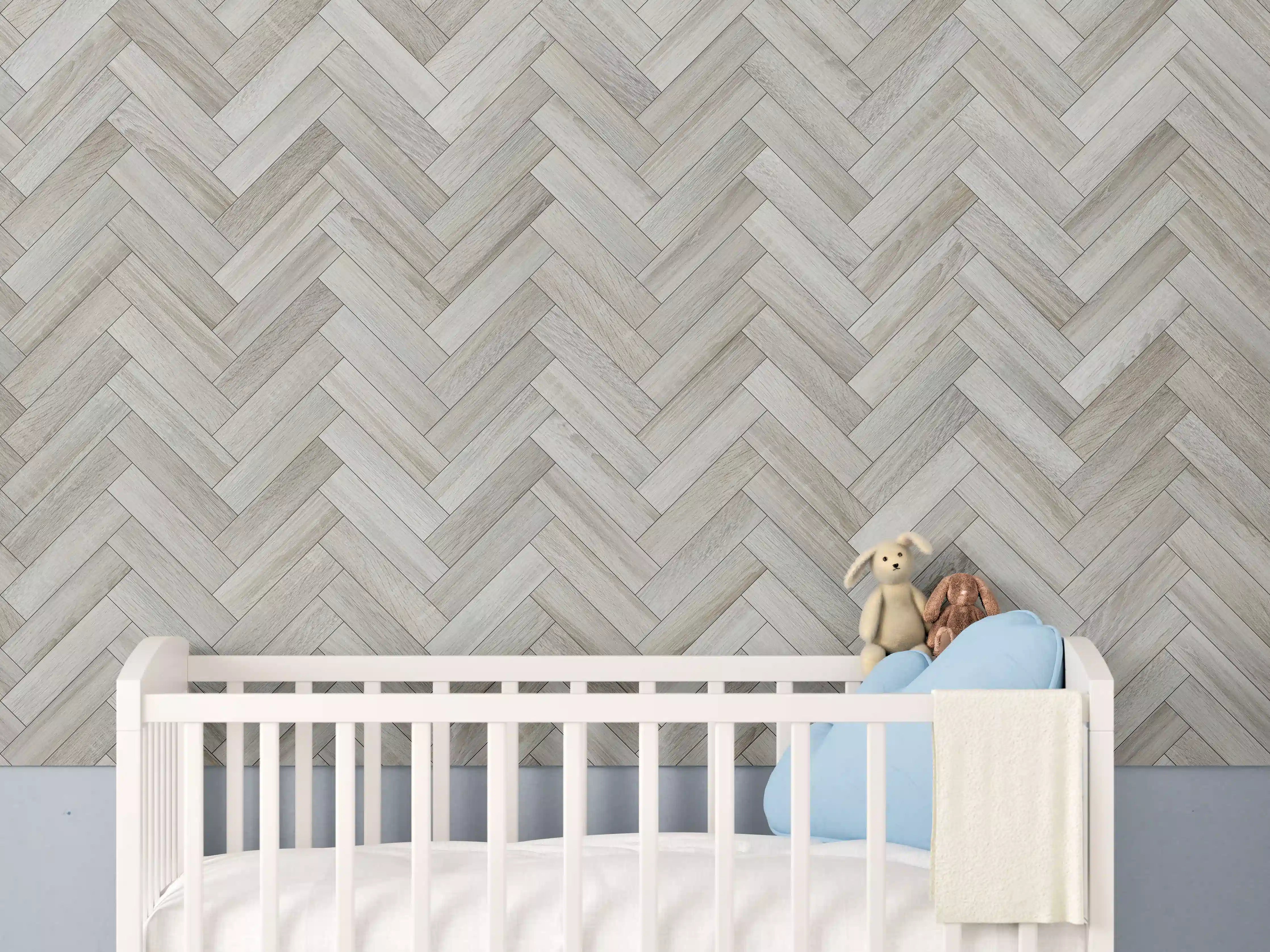 Babyzimmer Wandgestaltung - Gräuliches Rechtecks Holzmuster