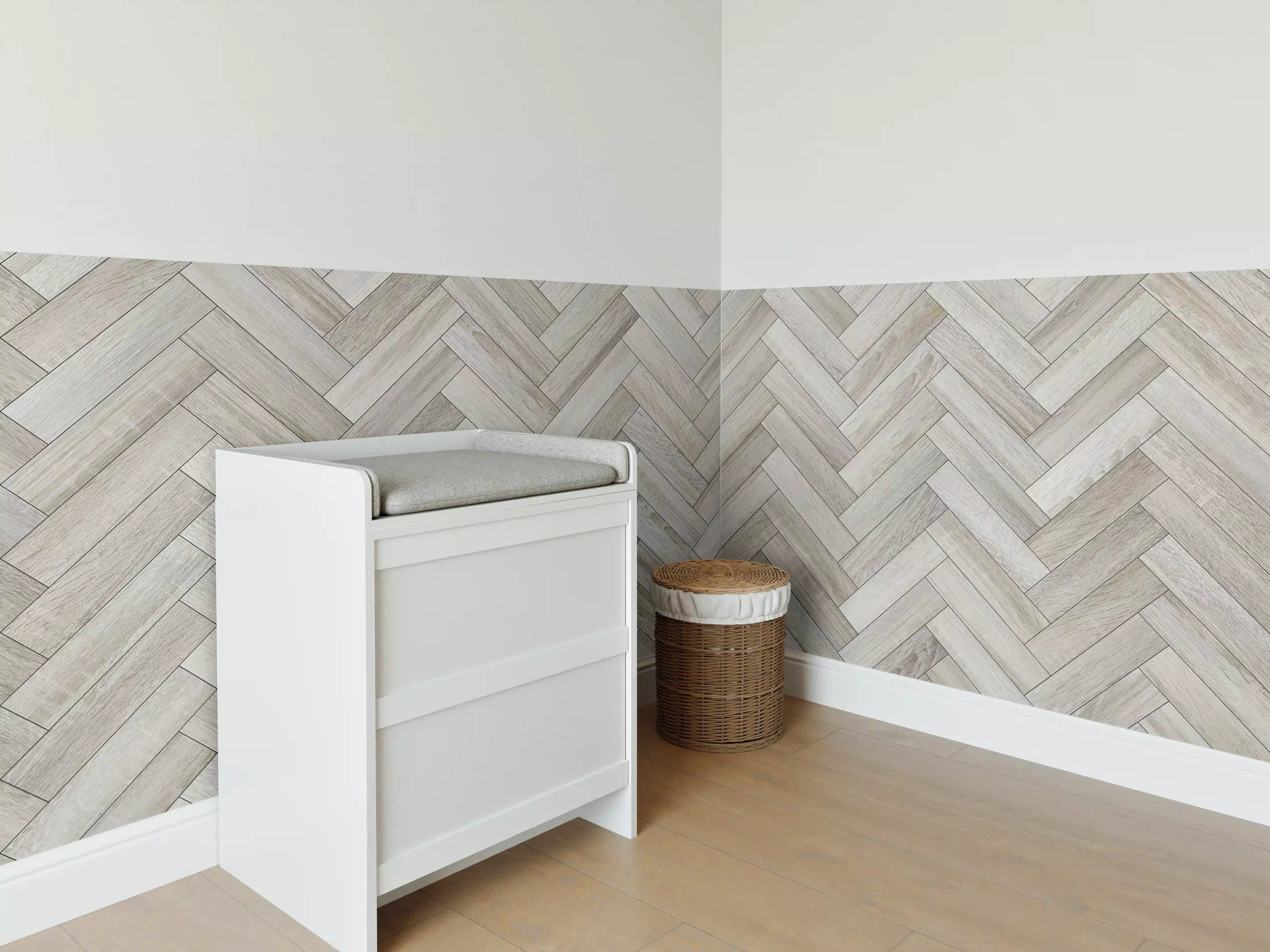 Babyzimmer Wandgestaltung - Gräuliches Rechtecks Holzmuster