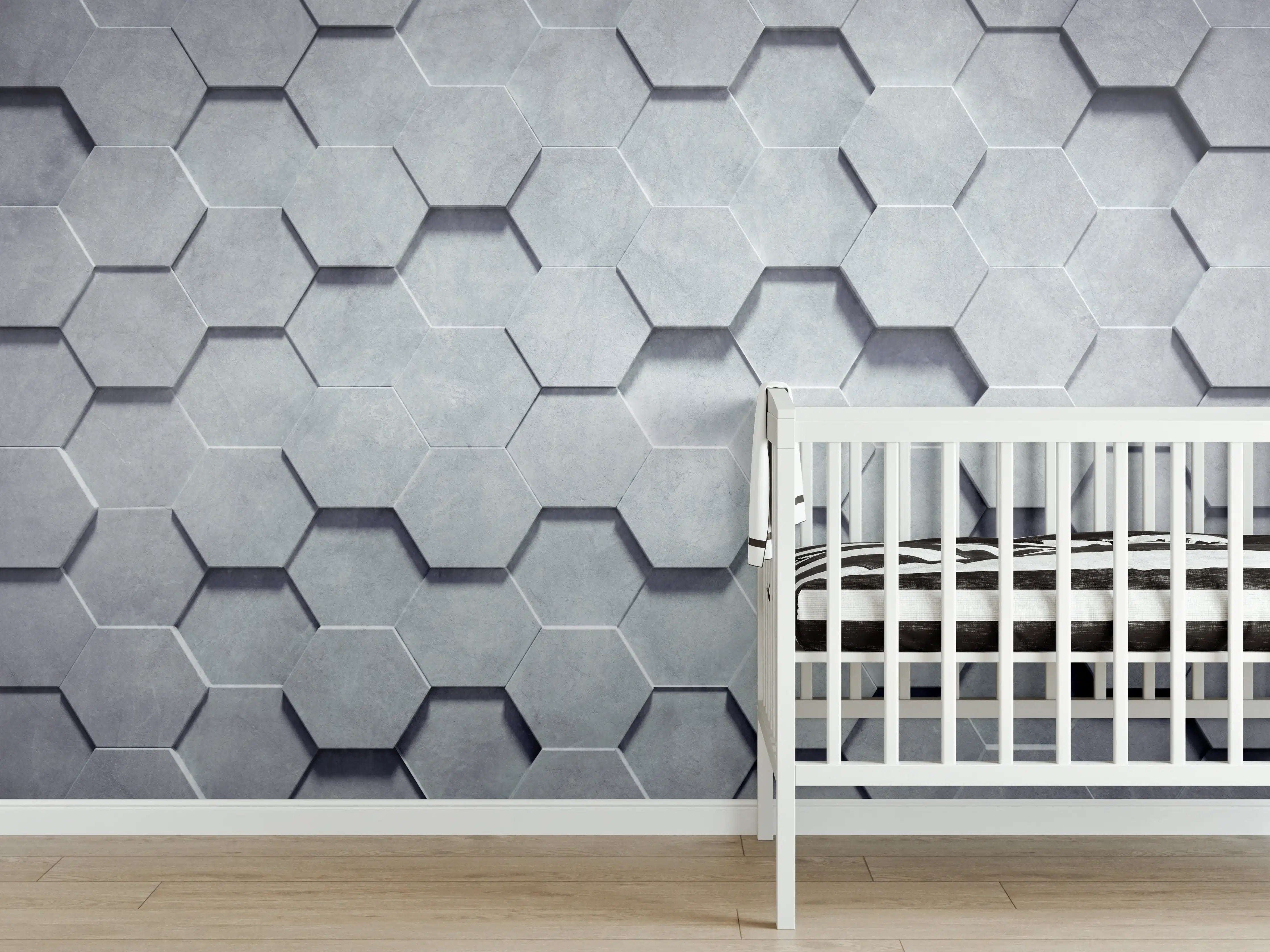 Babyzimmer Wandgestaltung - Gräuliches Wabenmuster