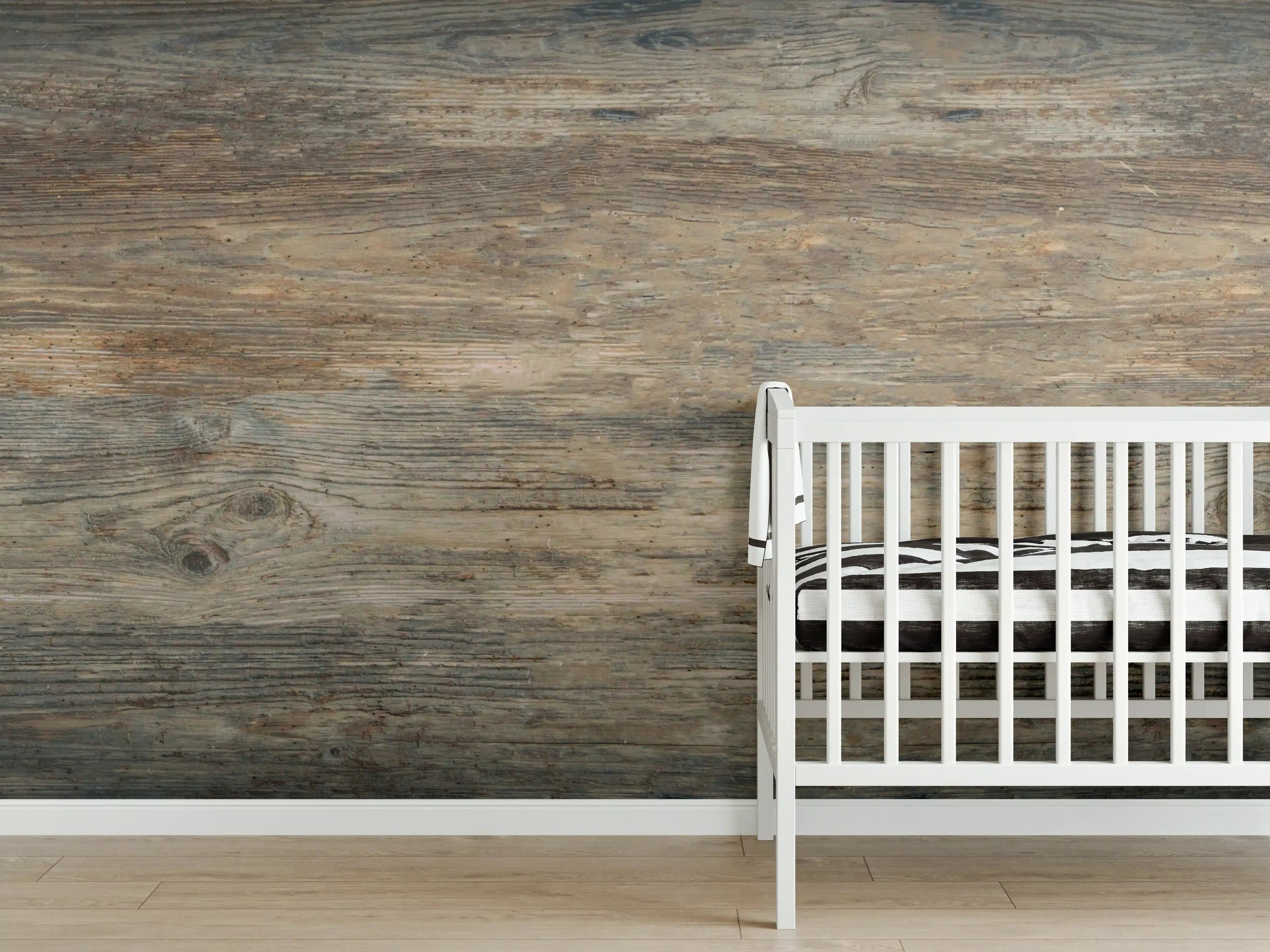 Babyzimmer Wandgestaltung - Gräuliches verwittertes Hartholz