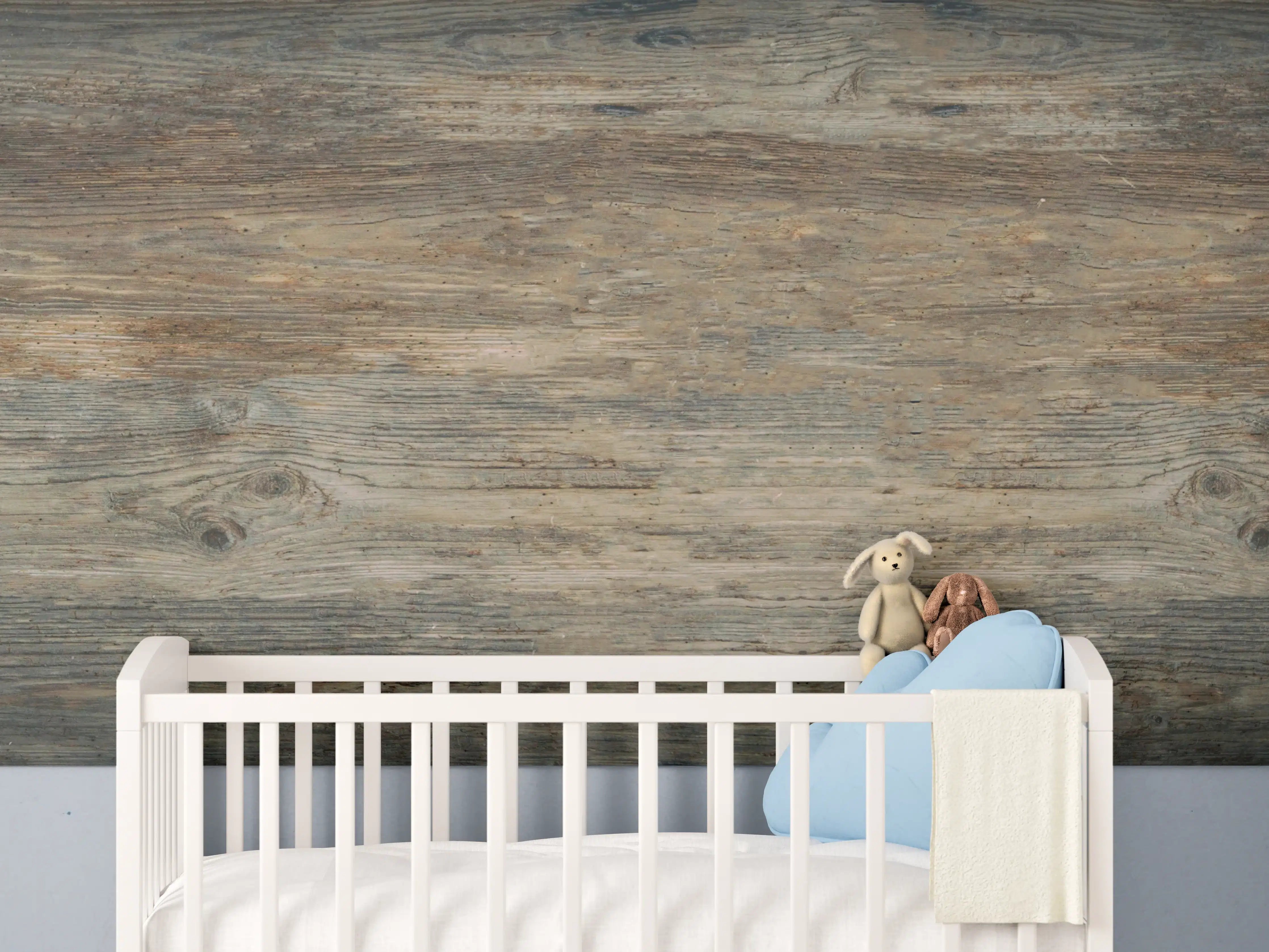 Babyzimmer Wandgestaltung - Gräuliches verwittertes Hartholz