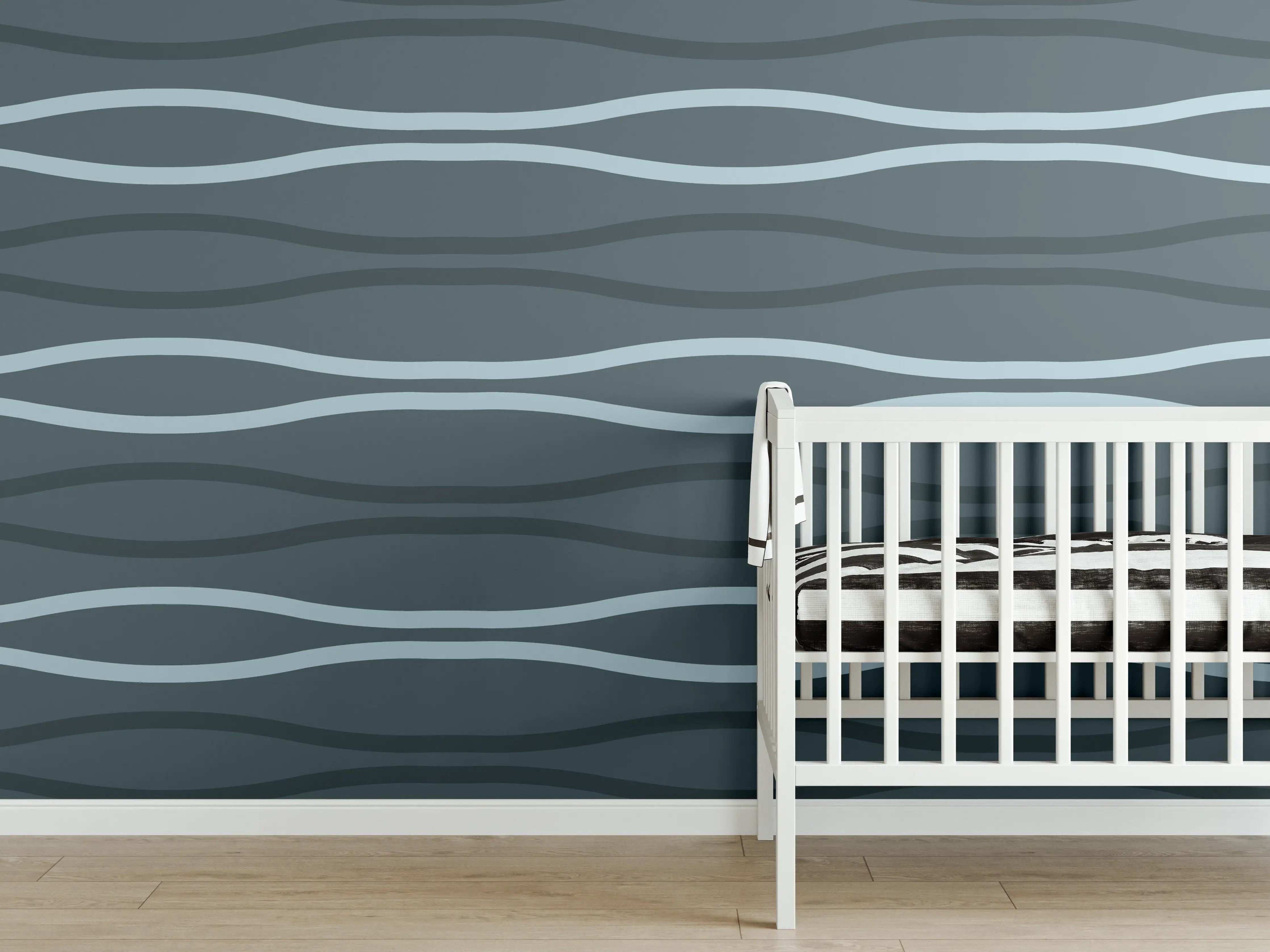 Babyzimmer Wandgestaltung - Grau-Blauer Wellen Hintergrund