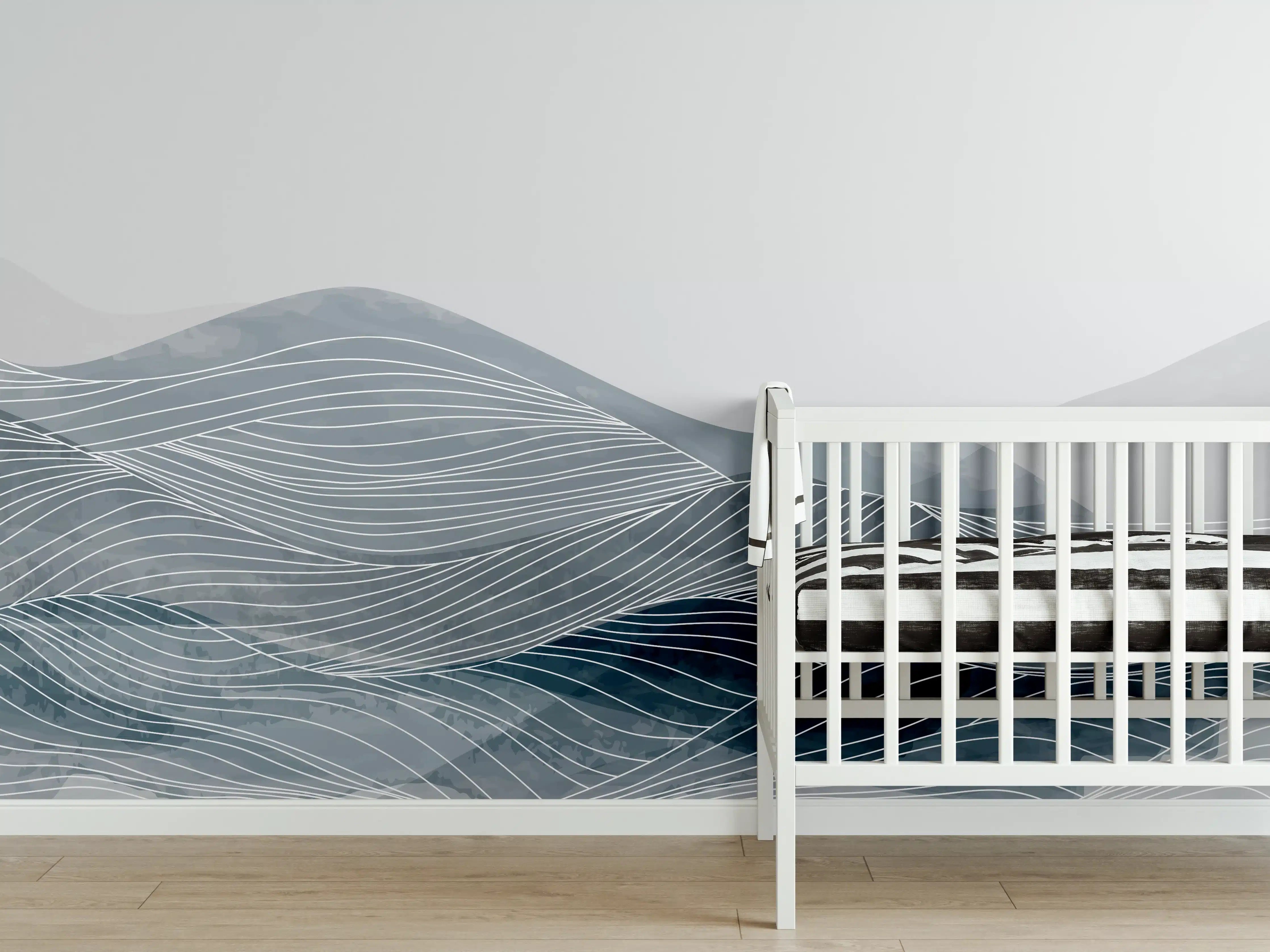 Babyzimmer Wandgestaltung - Grau-Weiße Wellenlinien Kunst