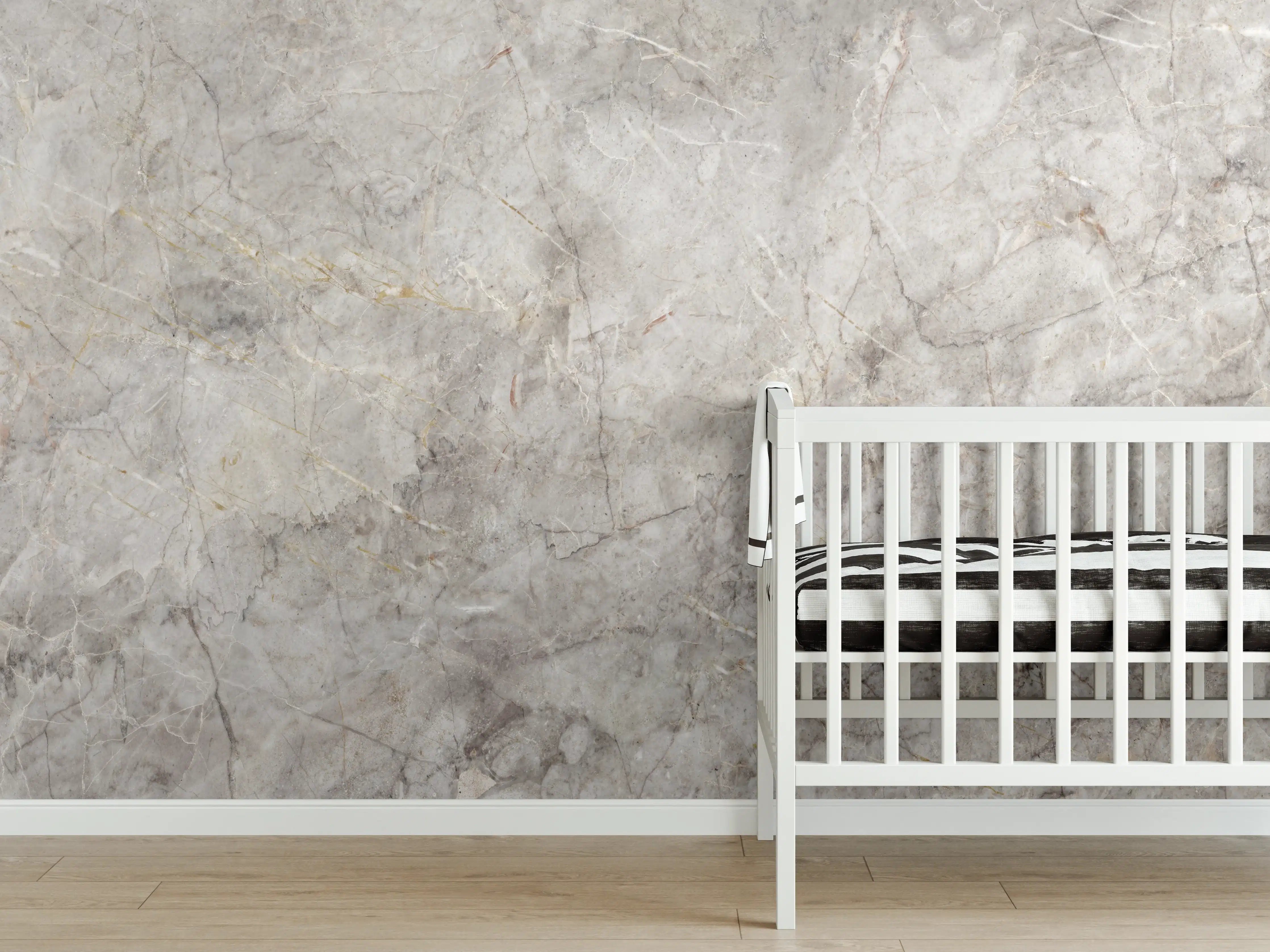 Babyzimmer Wandgestaltung - Grau-Weißer Marmorstein Effekt