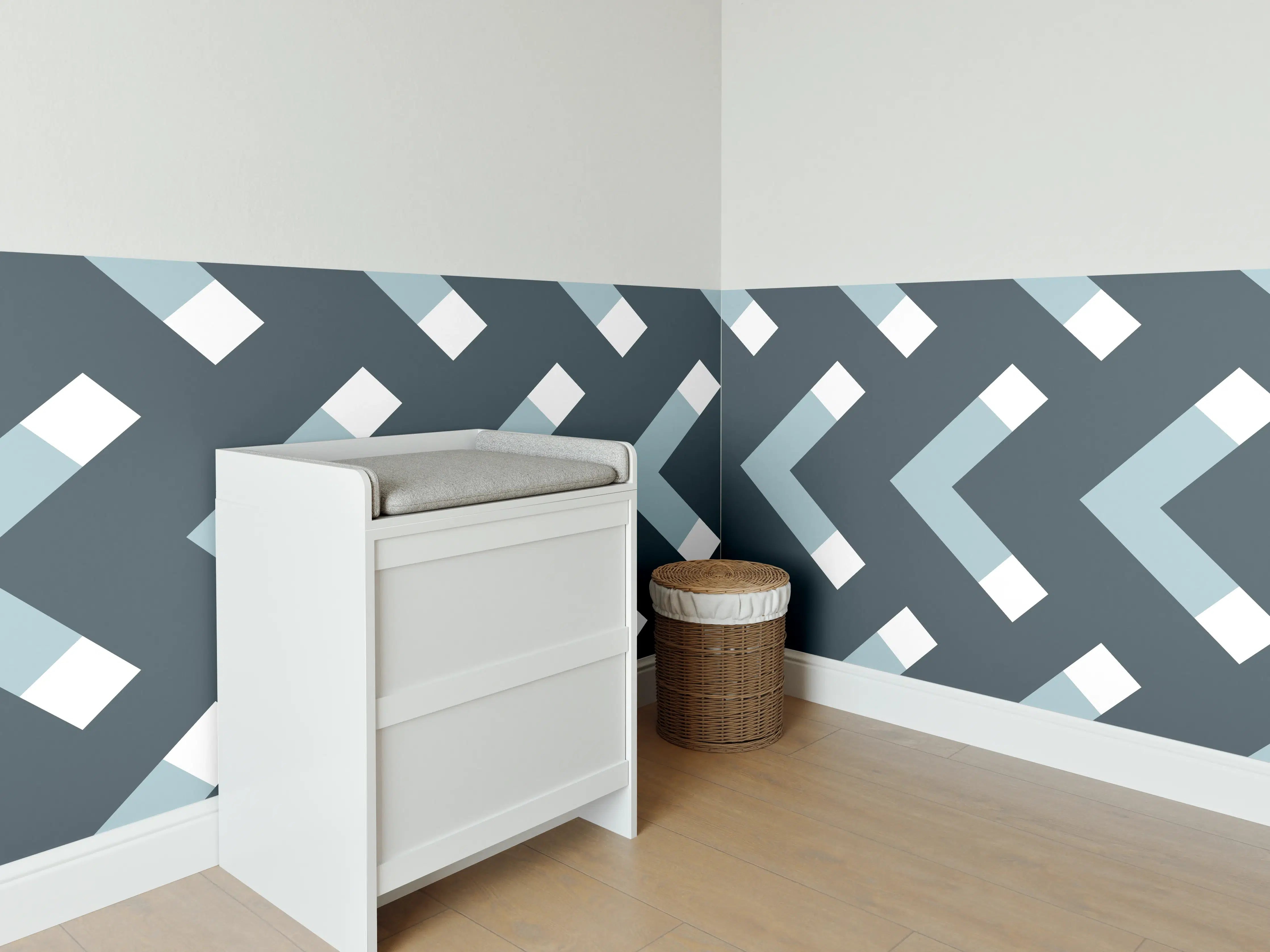 Babyzimmer Wandgestaltung - Grau-Weißes Chevron Muster