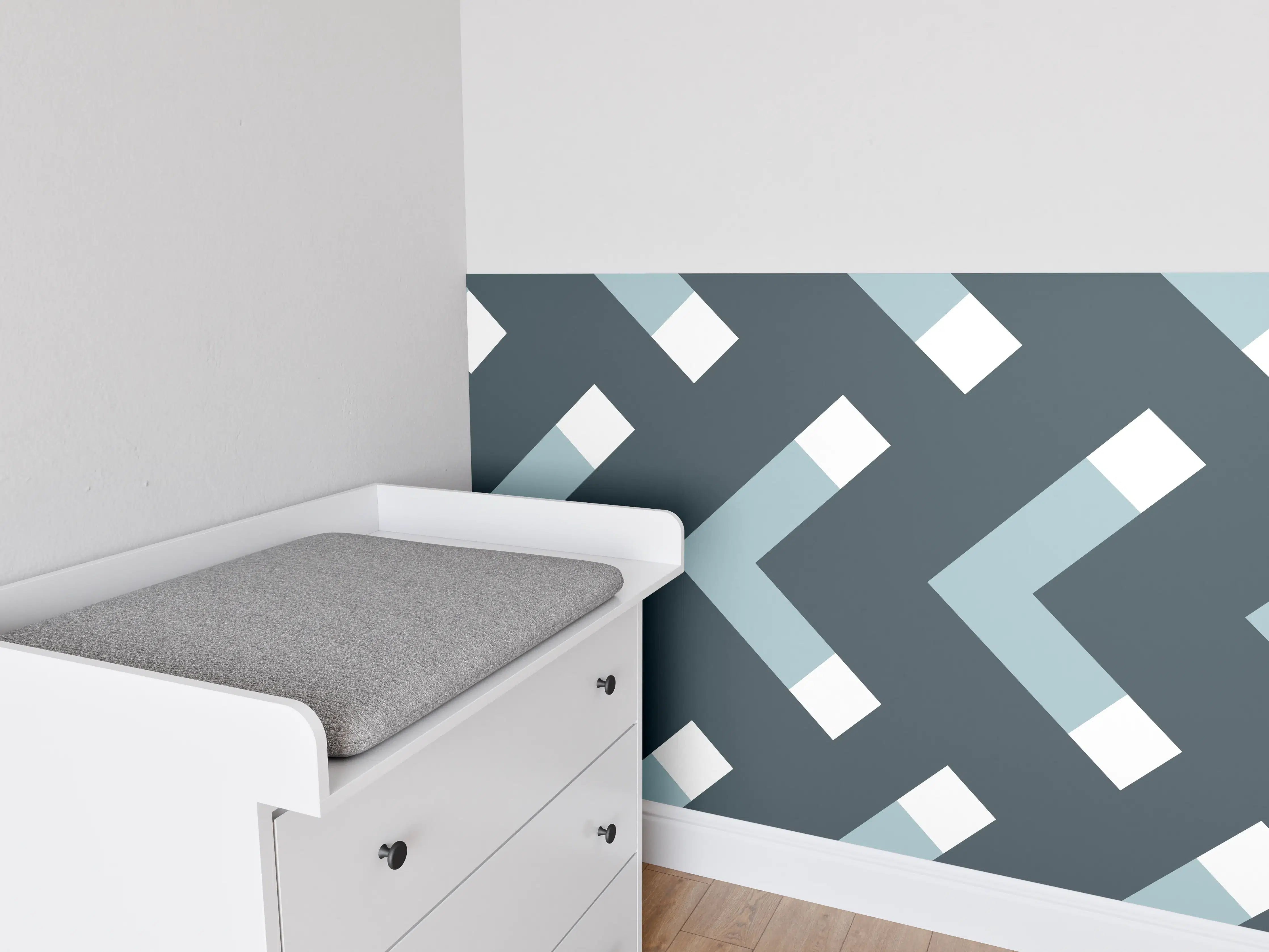 Babyzimmer Wandgestaltung - Grau-Weißes Chevron Muster
