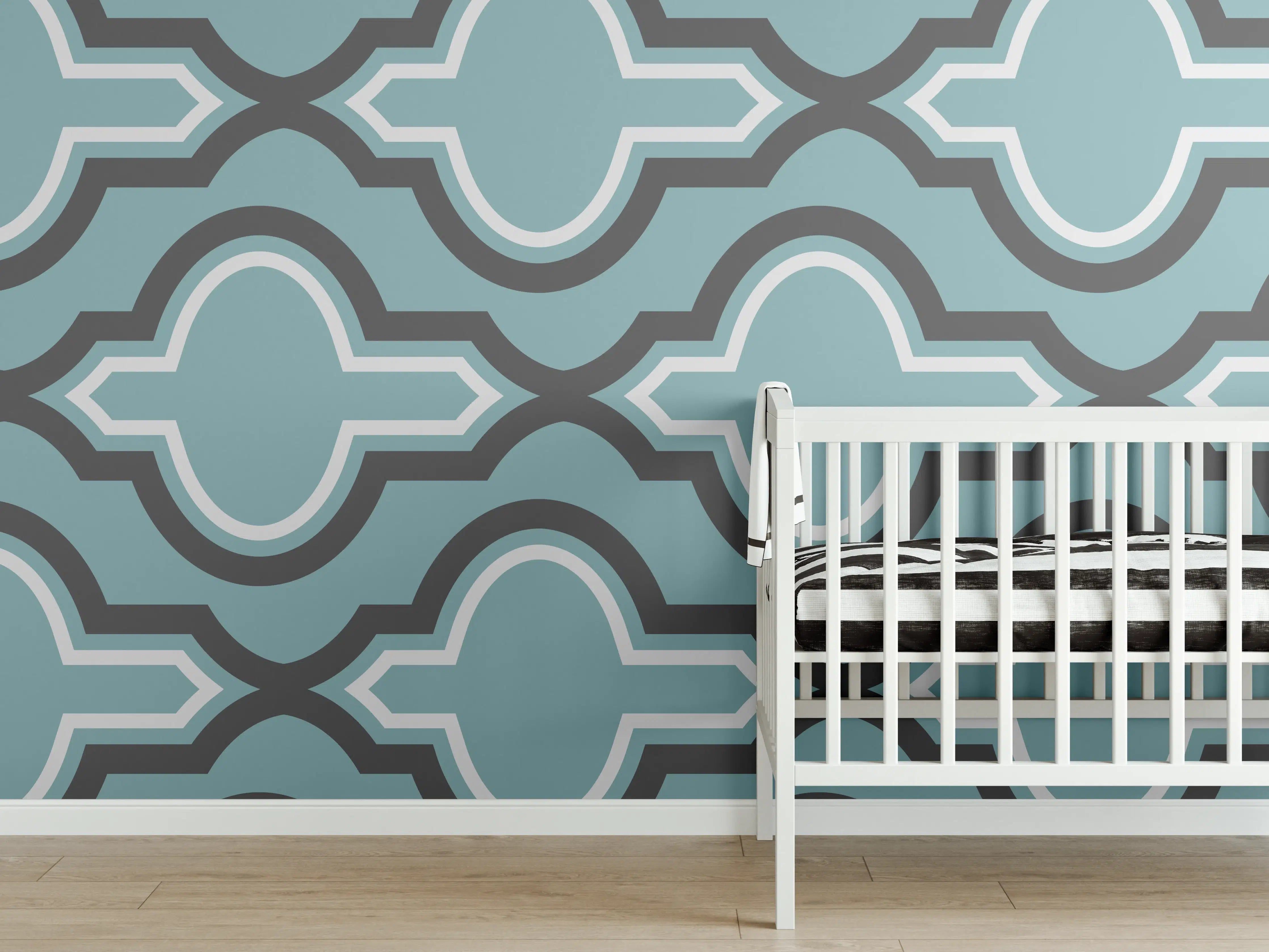 Babyzimmer Wandgestaltung - Grau-Weißes Grafikdesign Muster