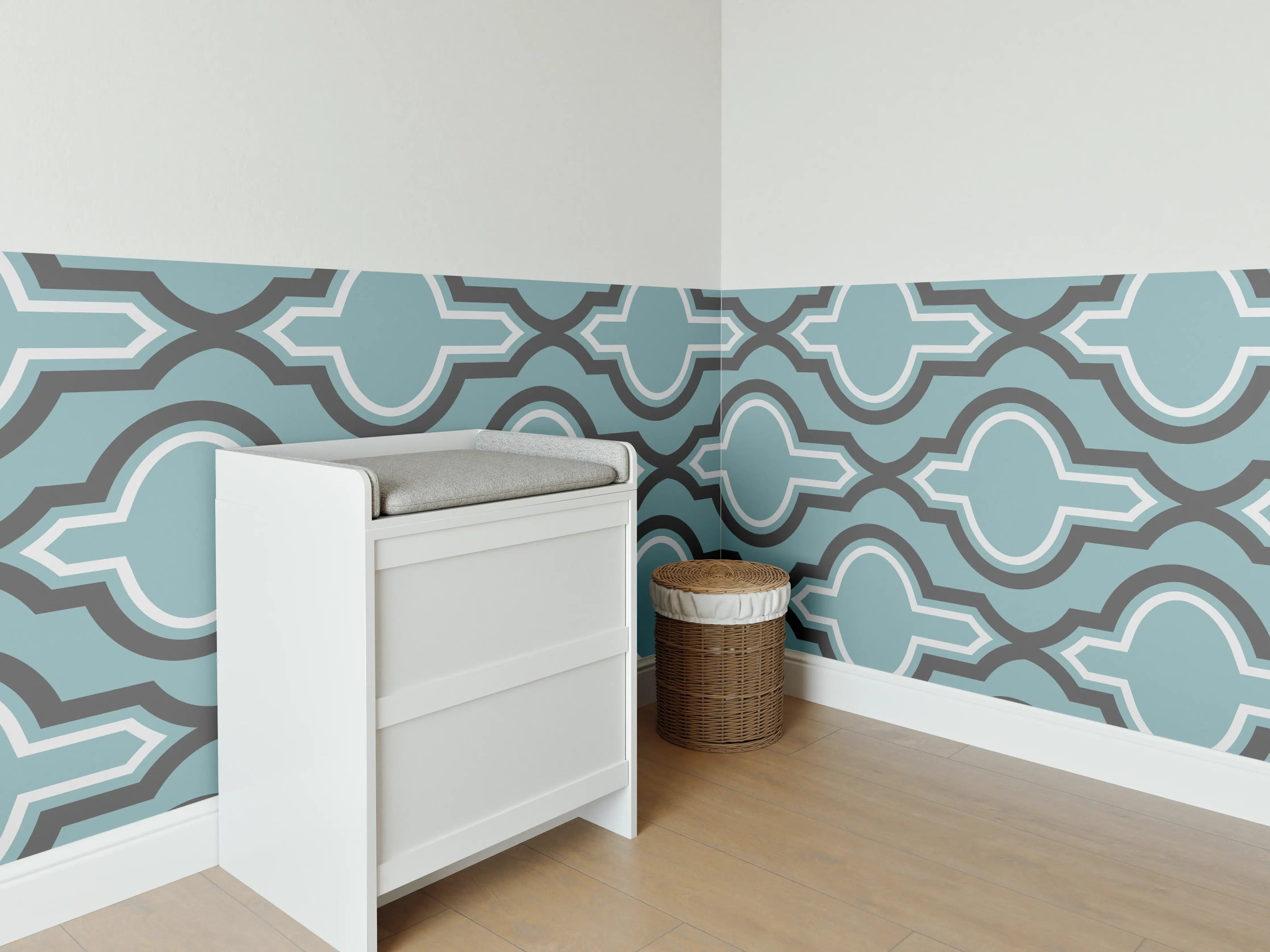 Babyzimmer Wandgestaltung - Grau-Weißes Grafikdesign Muster