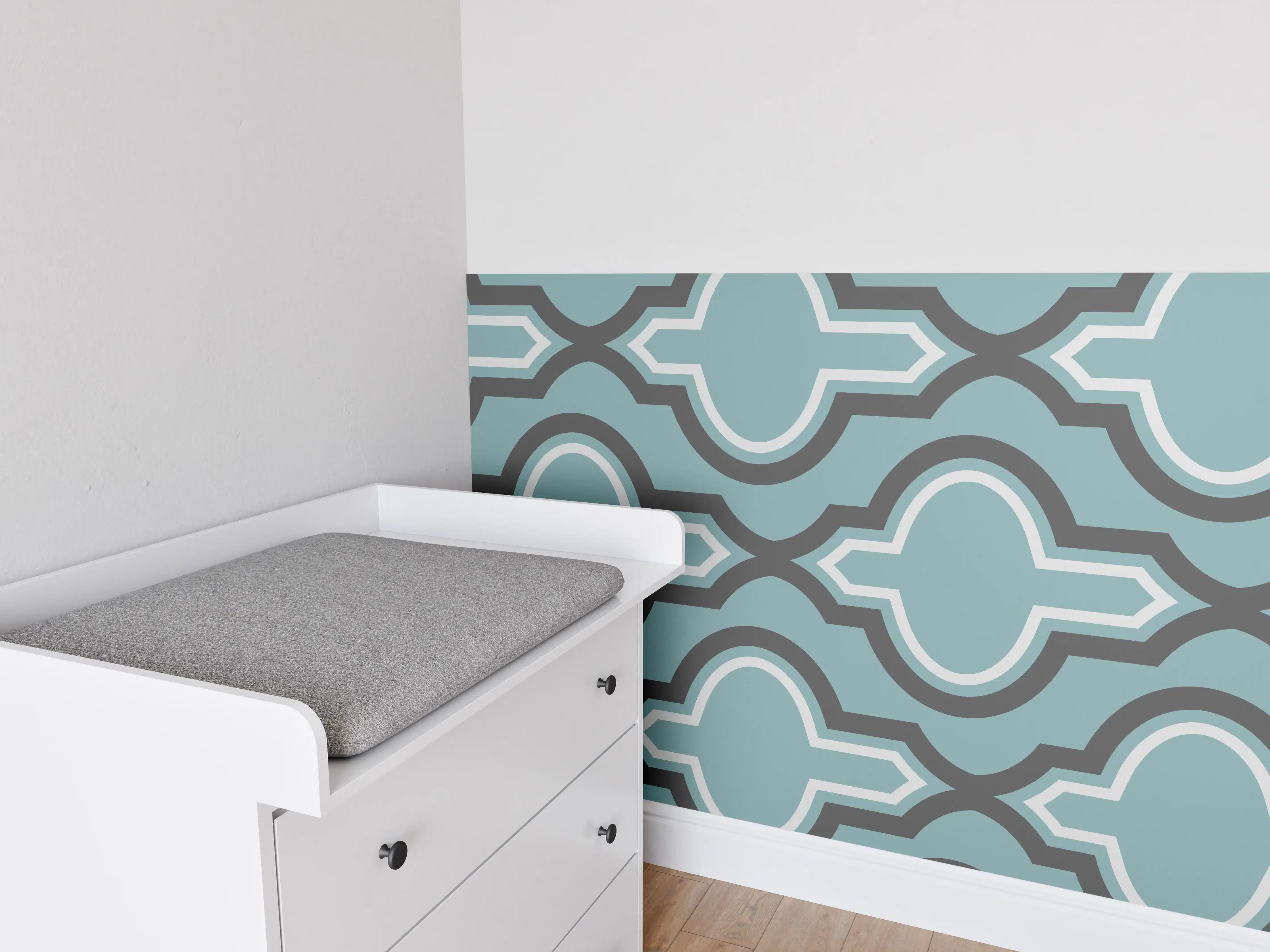 Babyzimmer Wandgestaltung - Grau-Weißes Grafikdesign Muster