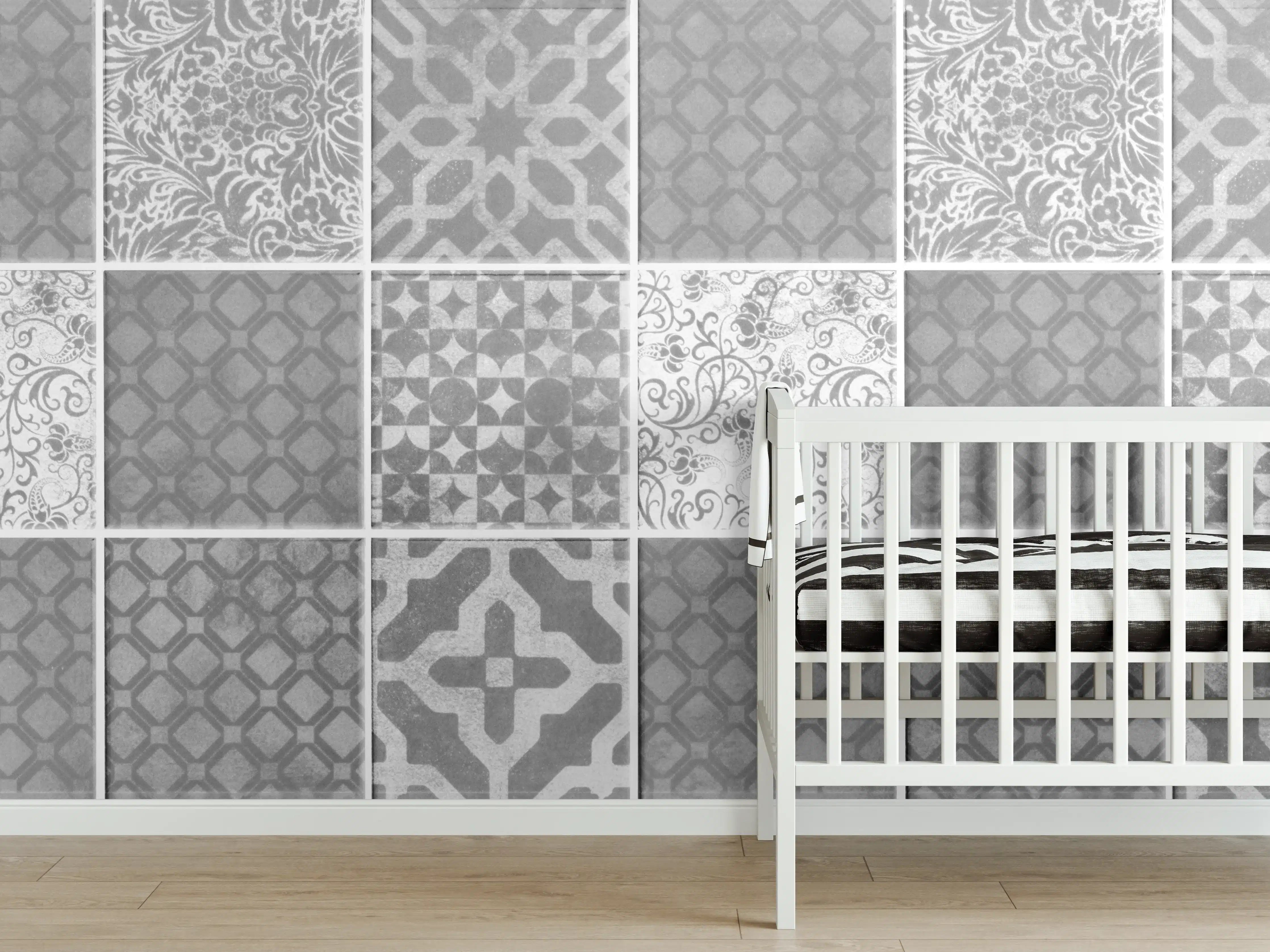 Babyzimmer Wandgestaltung - Grau weiße Vintage Mosaik Textur