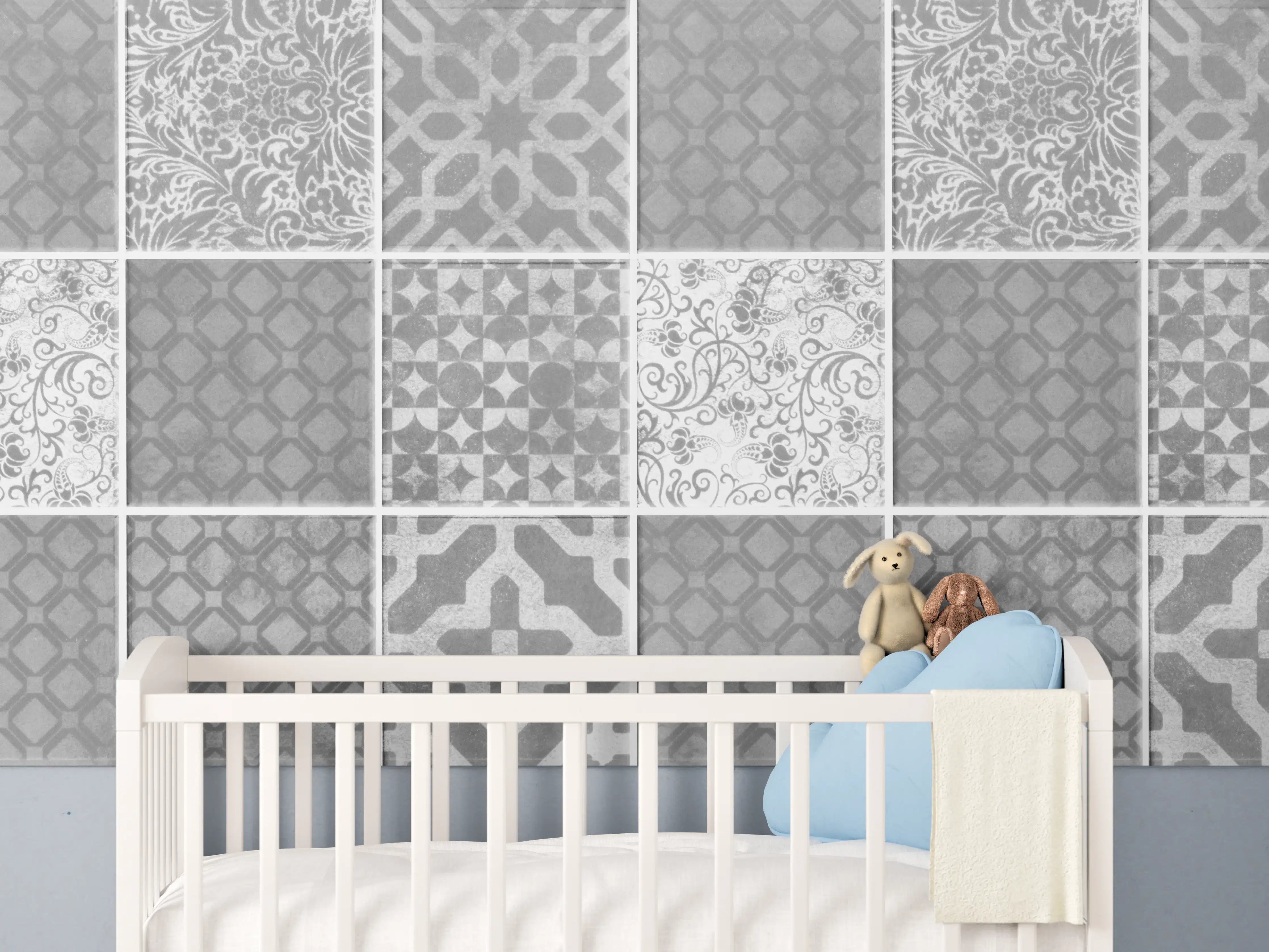 Babyzimmer Wandgestaltung - Grau weiße Vintage Mosaik Textur