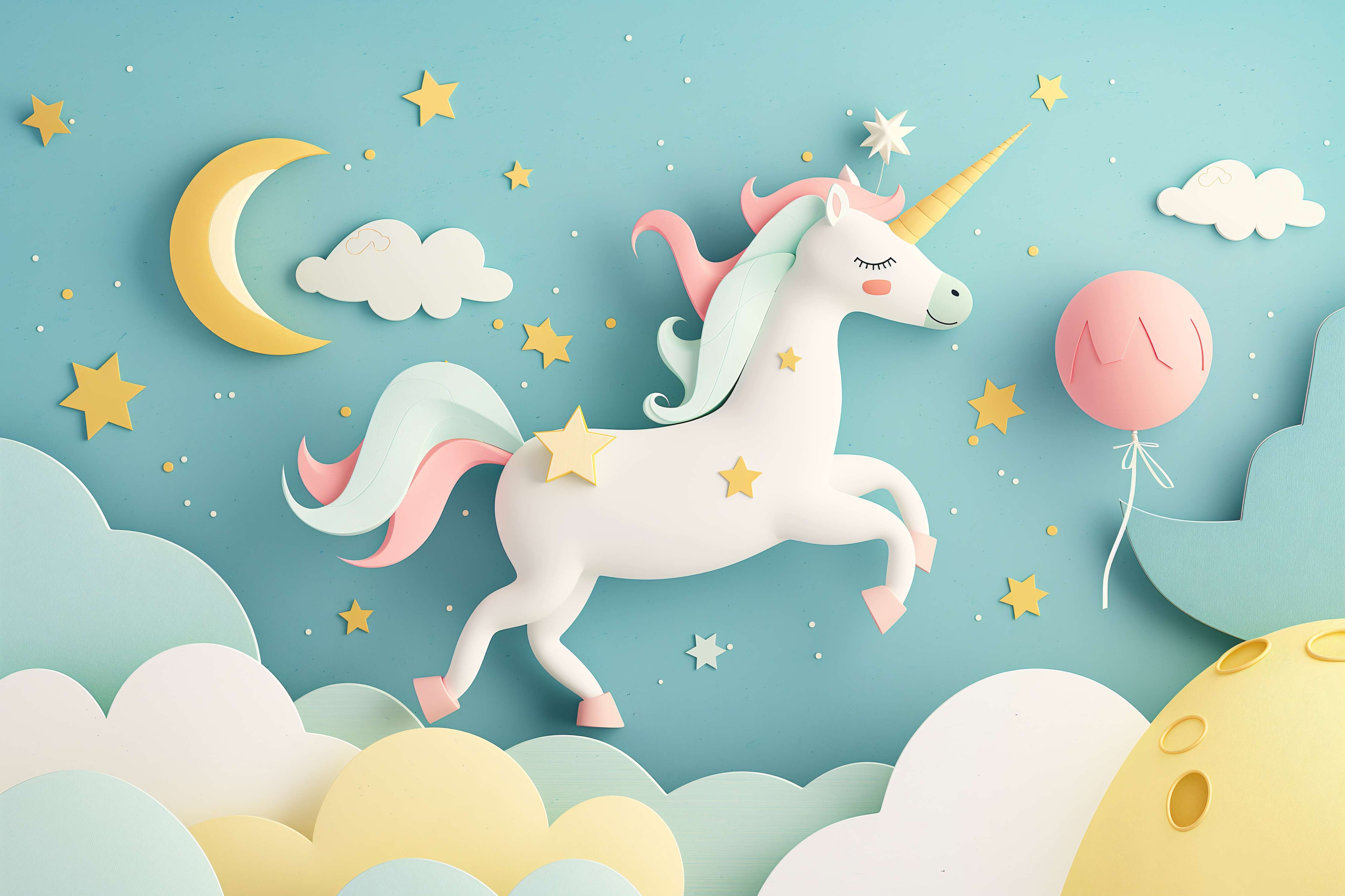 Babyzimmer Wandgestaltung-Grau-weißer Einhorntraum mit Sternen
