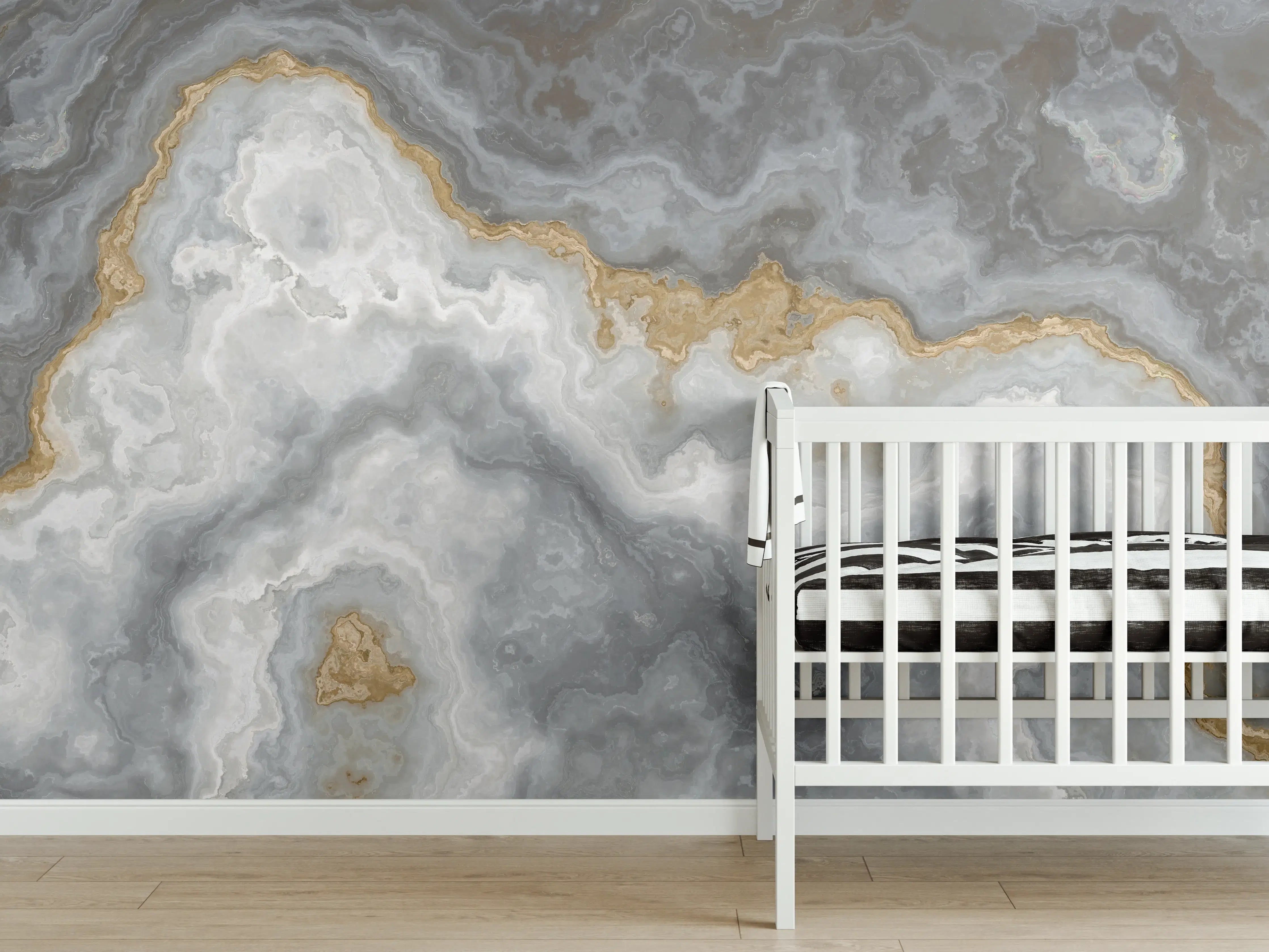 Babyzimmer Wandgestaltung - Grau-weißes Marmormuster