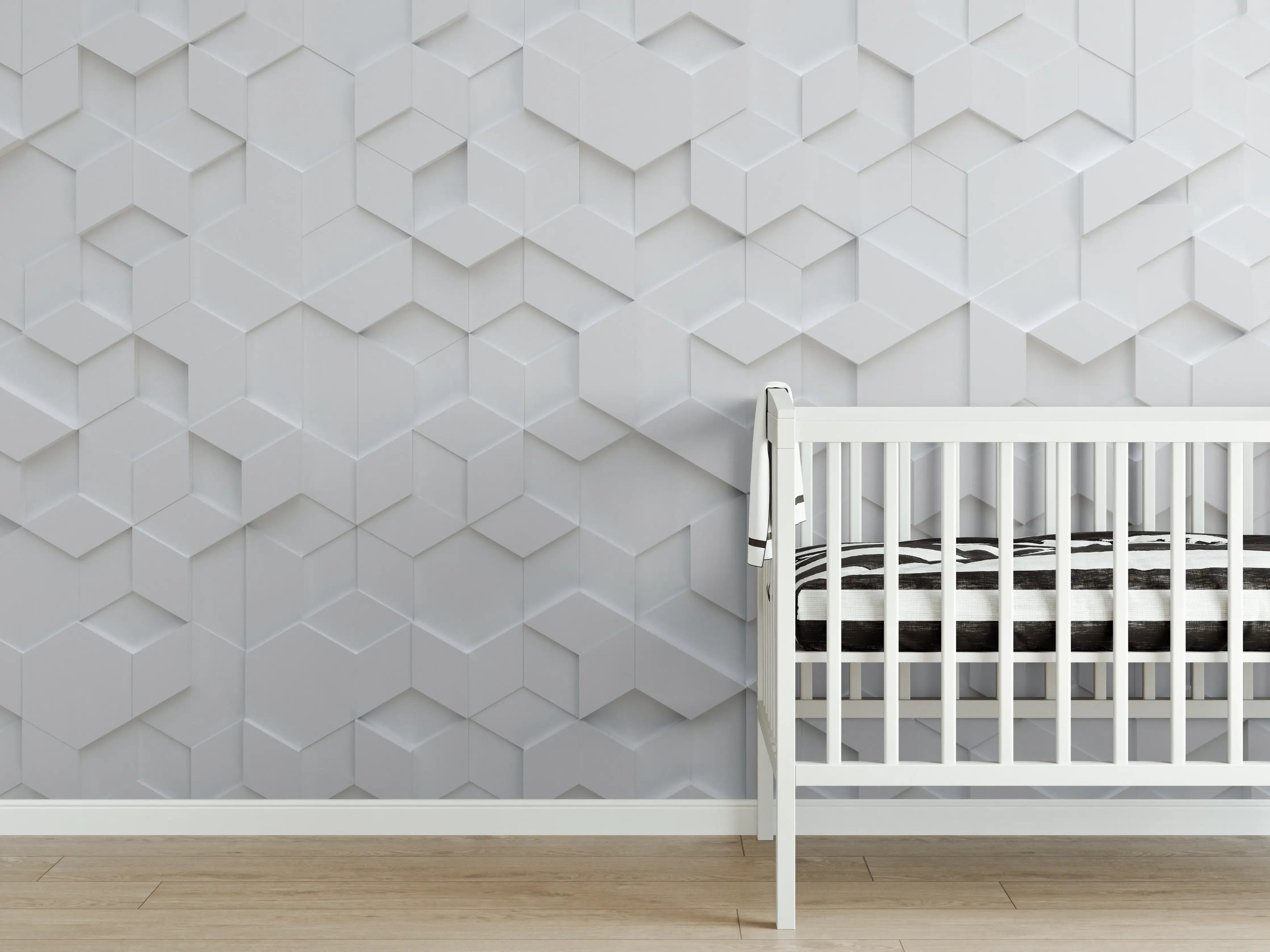 Babyzimmer Wandgestaltung - Graue 3D-Wandpaneele mit geometrischem Muster