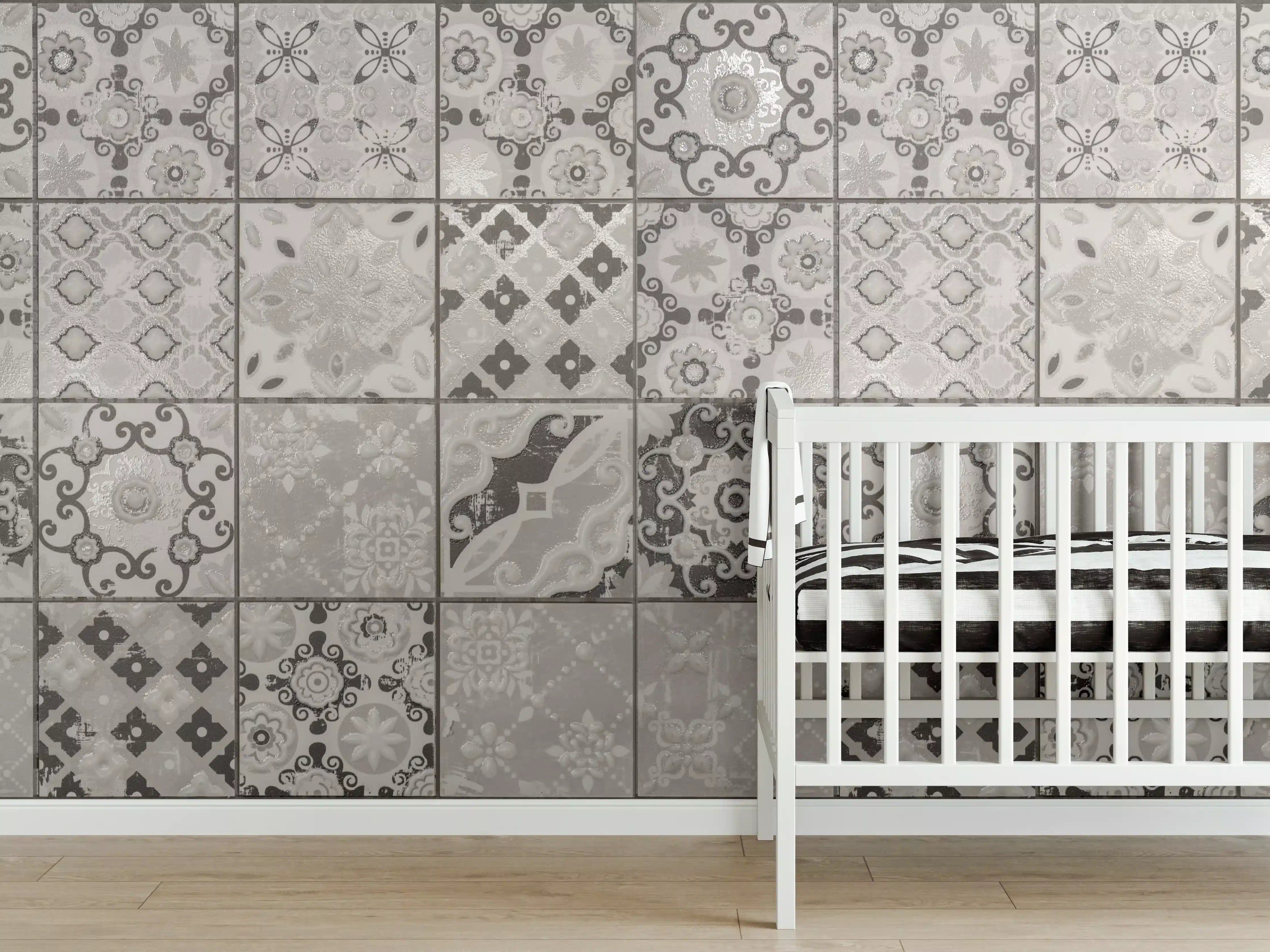 Babyzimmer Wandgestaltung - Graue Fliesenmuster