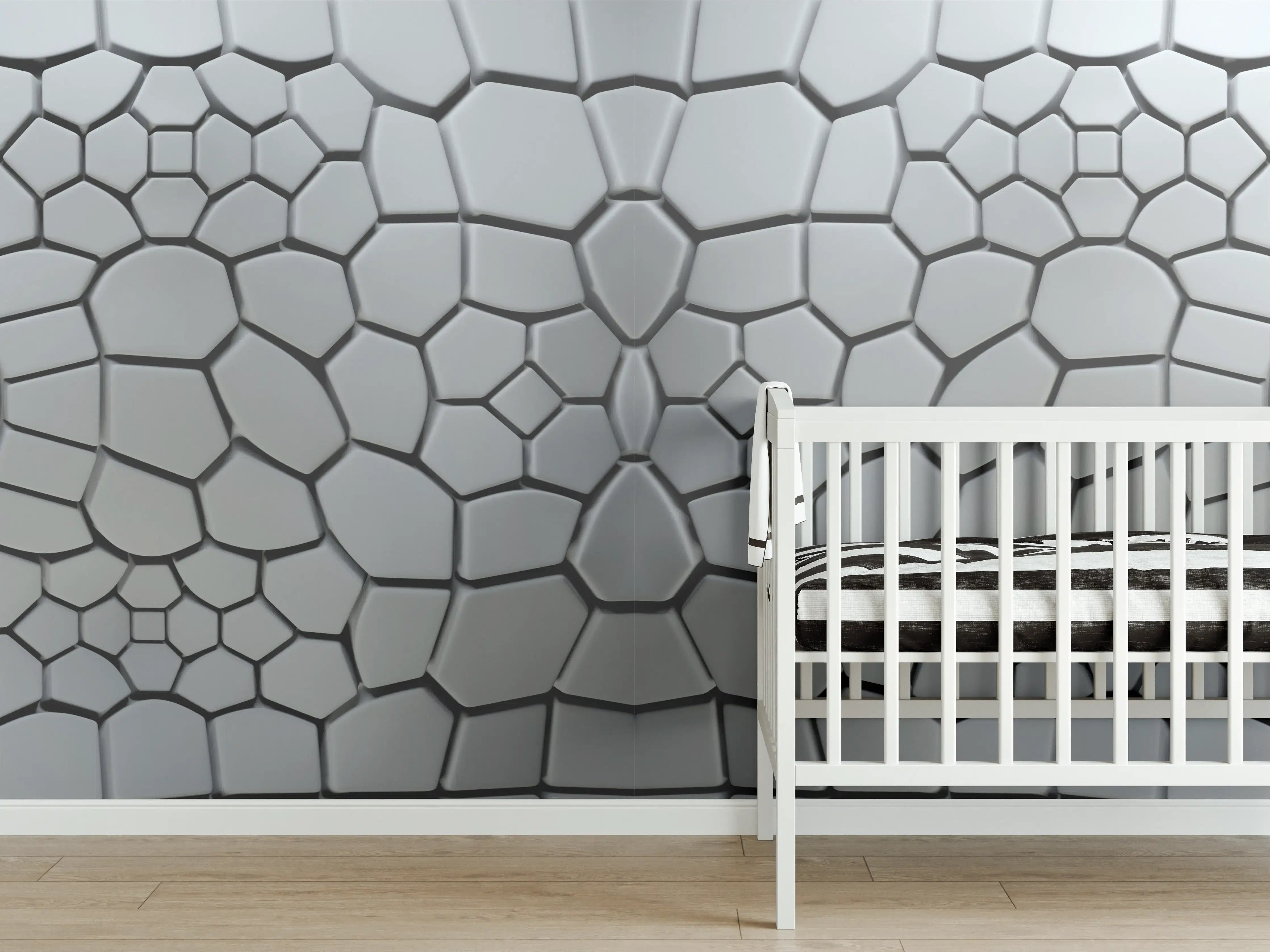 Babyzimmer Wandgestaltung - Graue Geometrien in Weiß
