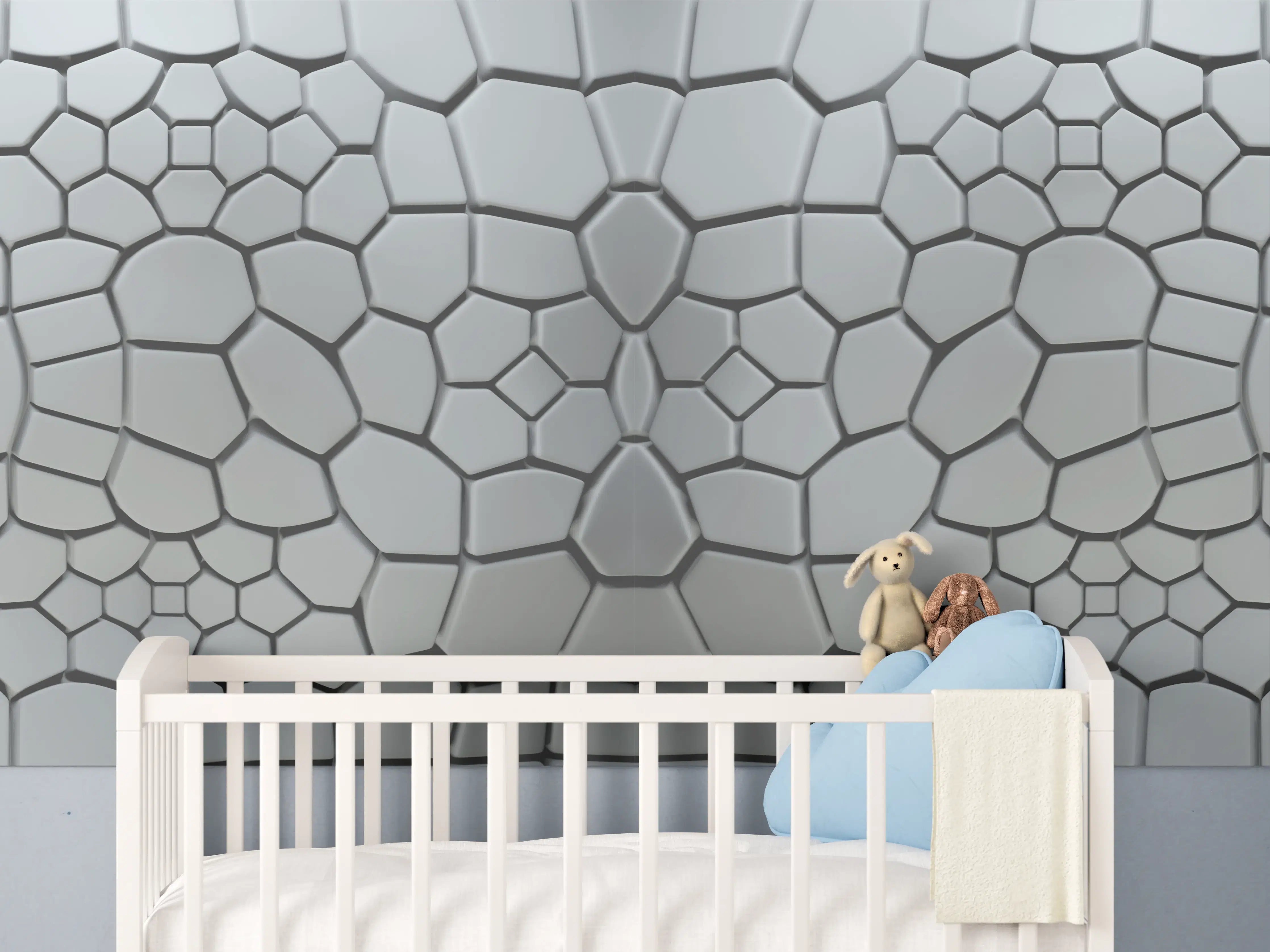 Babyzimmer Wandgestaltung - Graue Geometrien in Weiß