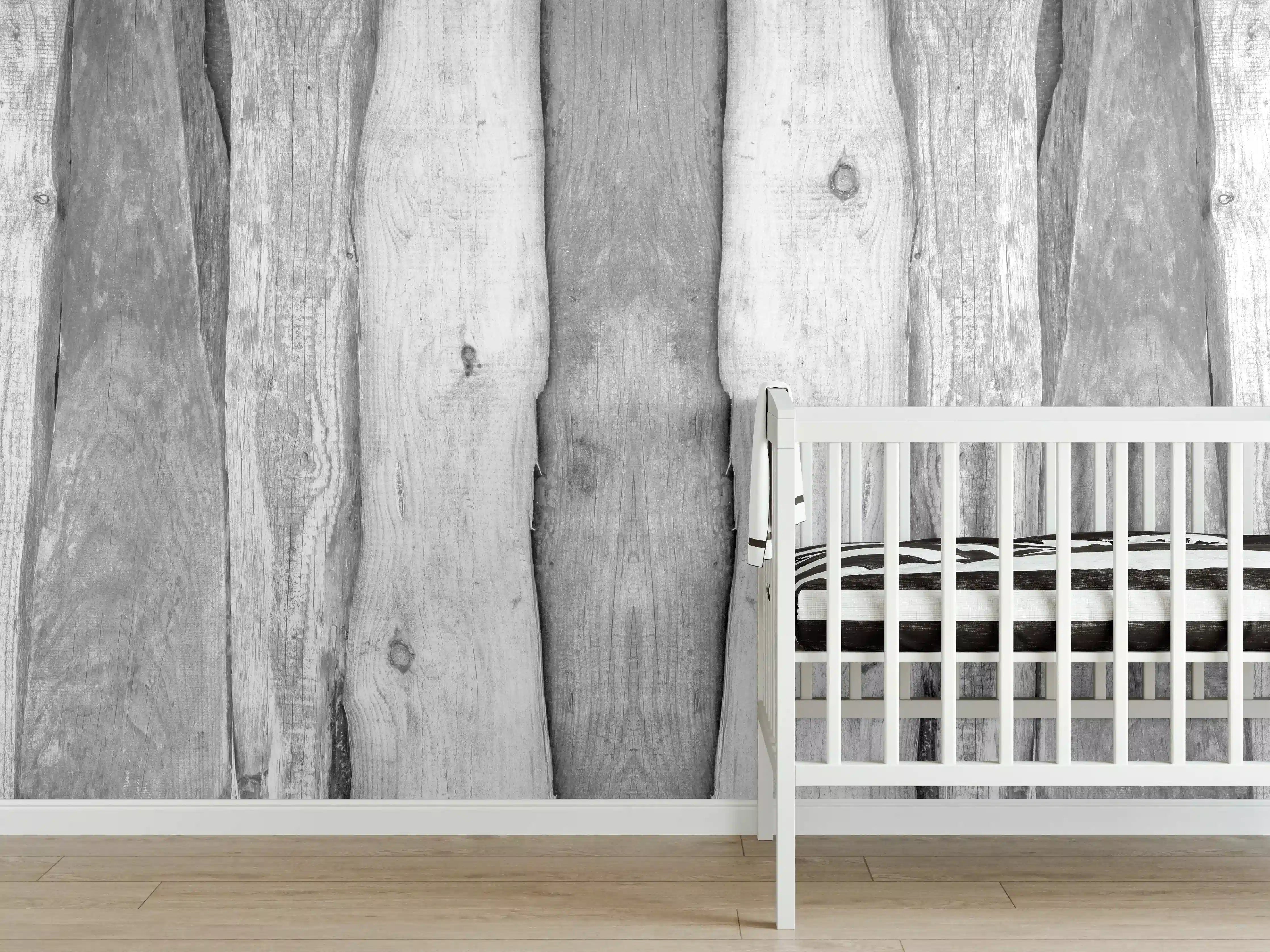 Babyzimmer Wandgestaltung - Graue Holzimitat-Wandpaneele
