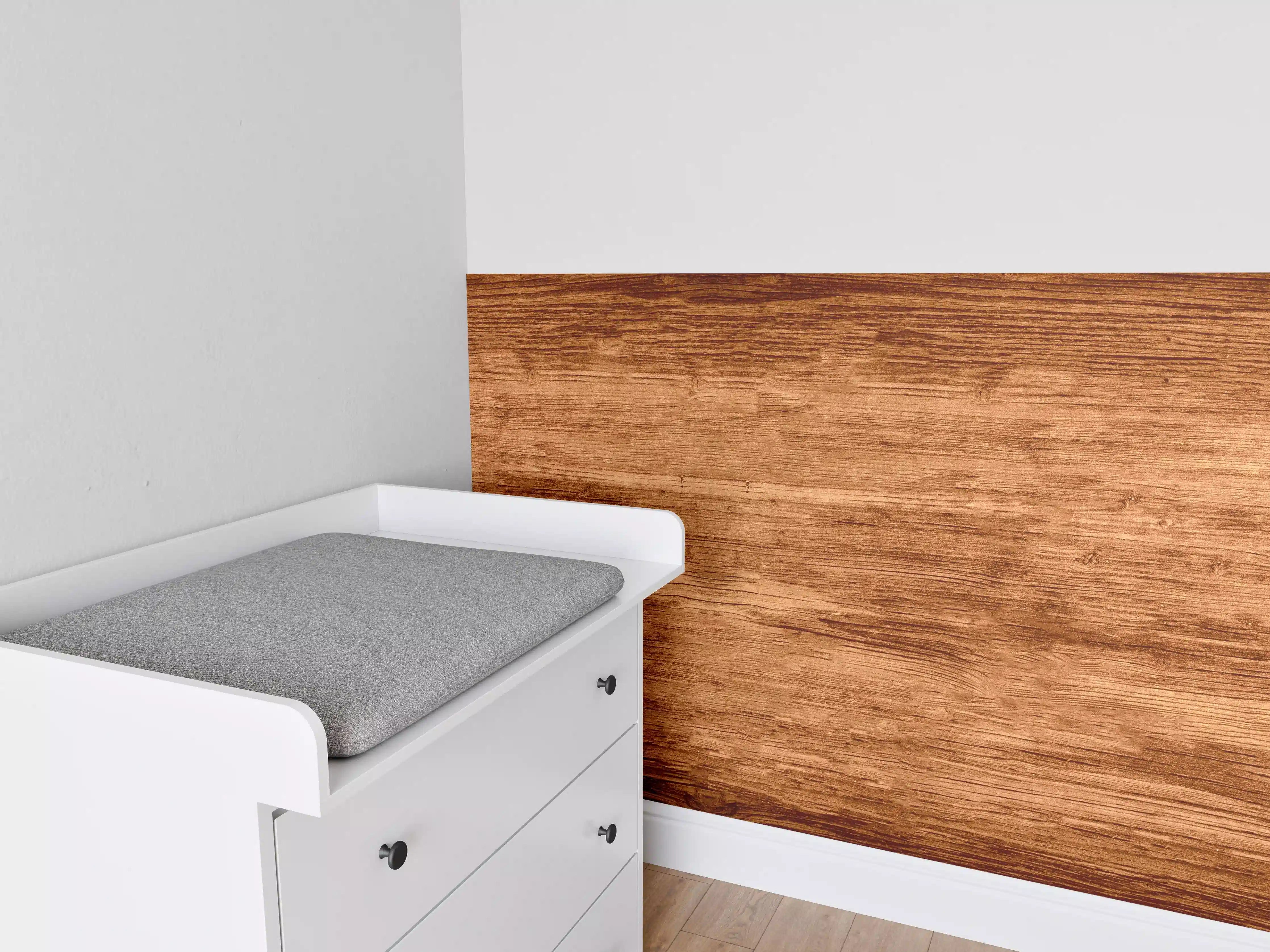 Babyzimmer Wandgestaltung - Graue Holzoptik mit warmen Akzenten