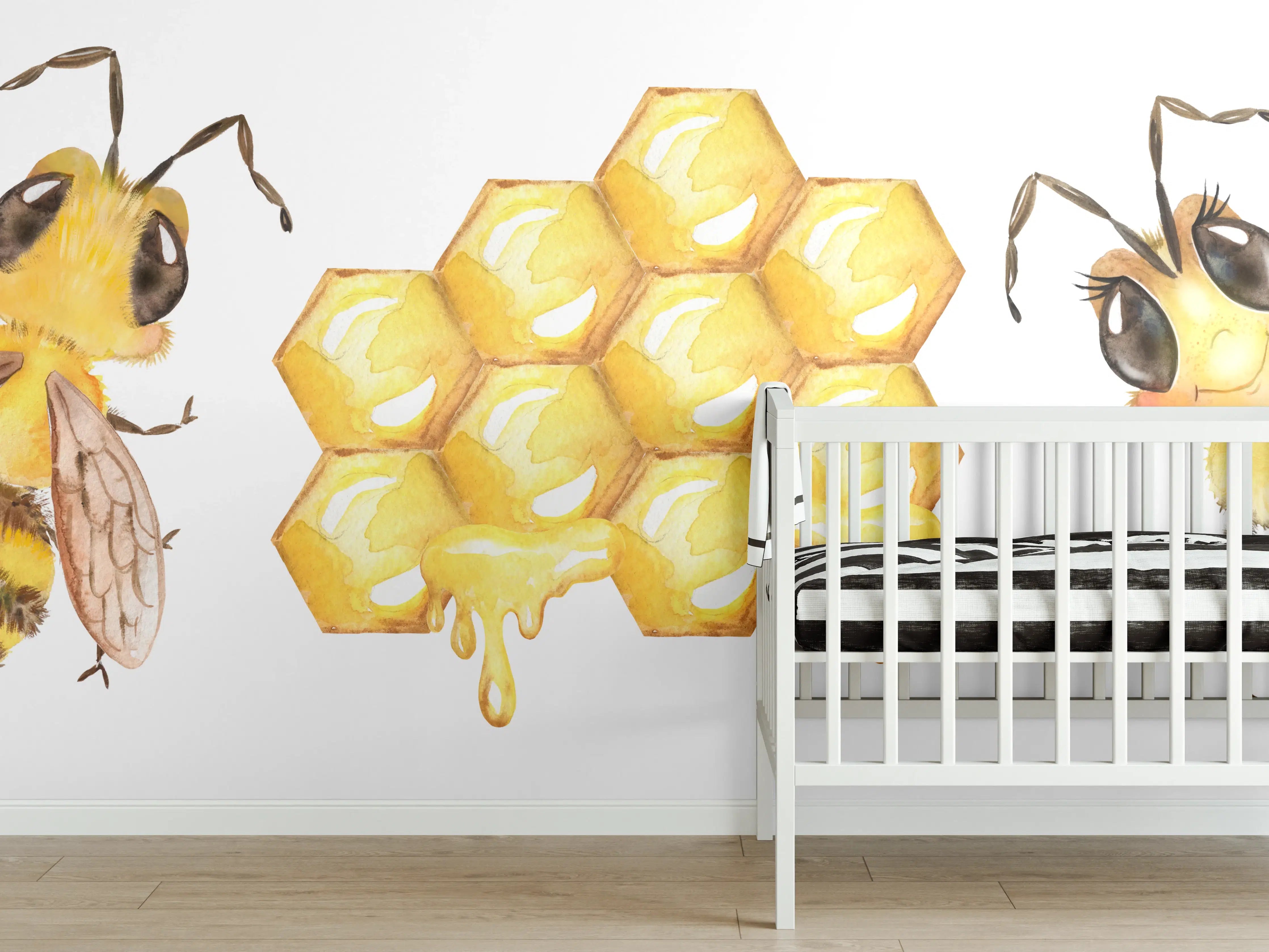 Babyzimmer Wandgestaltung - Graue Honigwabe im weißen Licht