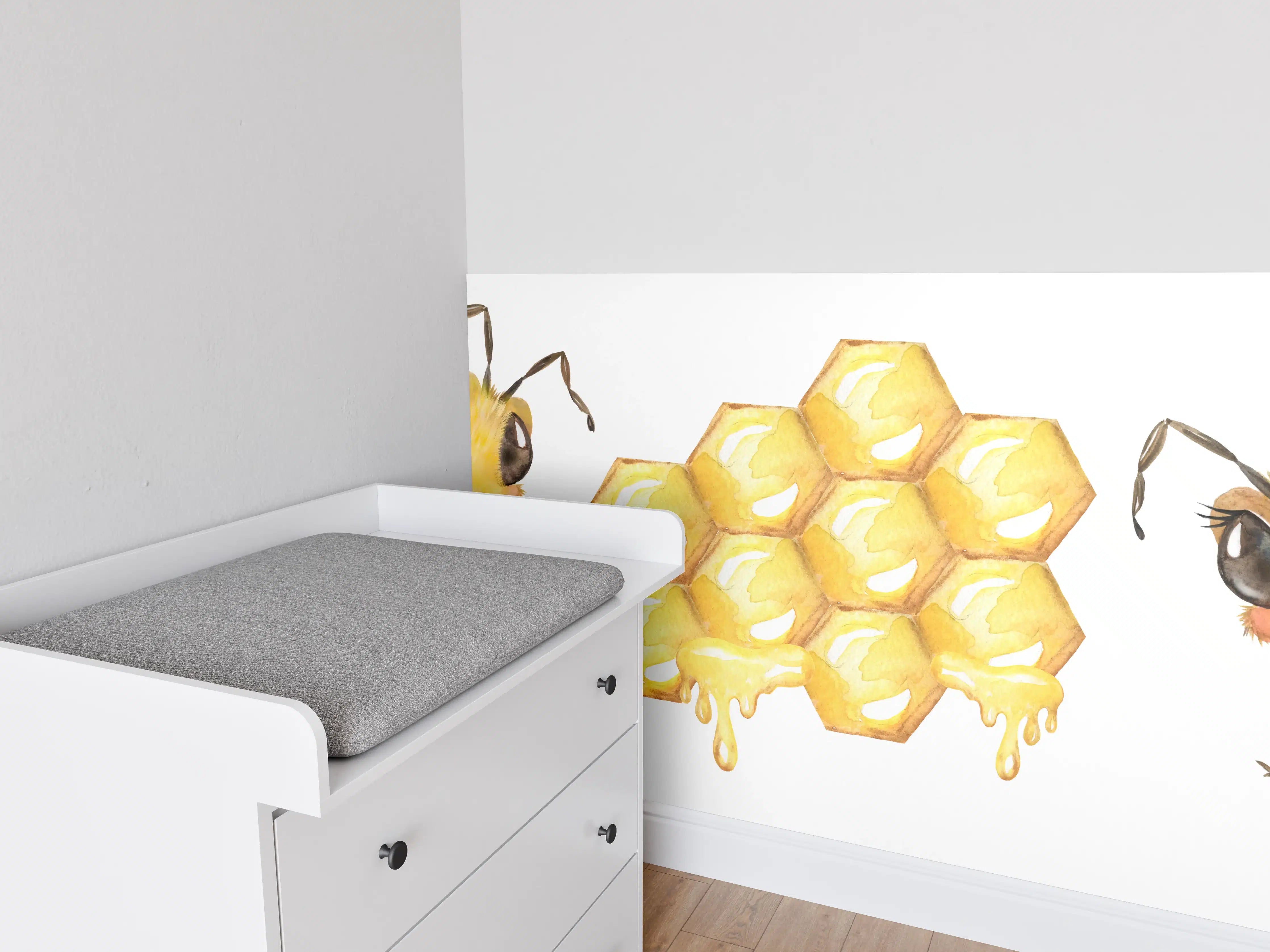 Babyzimmer Wandgestaltung - Graue Honigwabe im weißen Licht