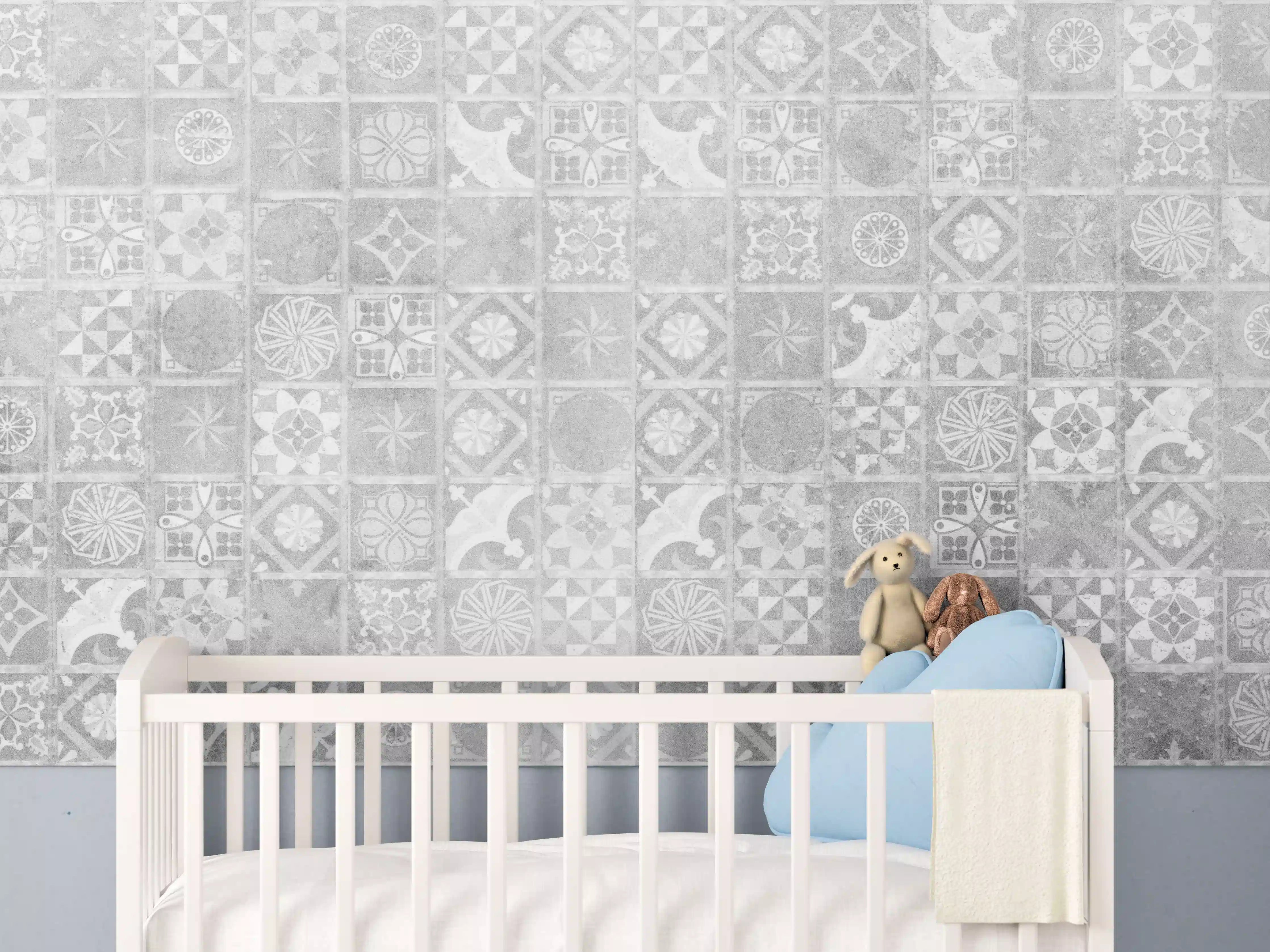 Babyzimmer Wandgestaltung - Graue Mosaik-Fliesen mit Vintage-Charme