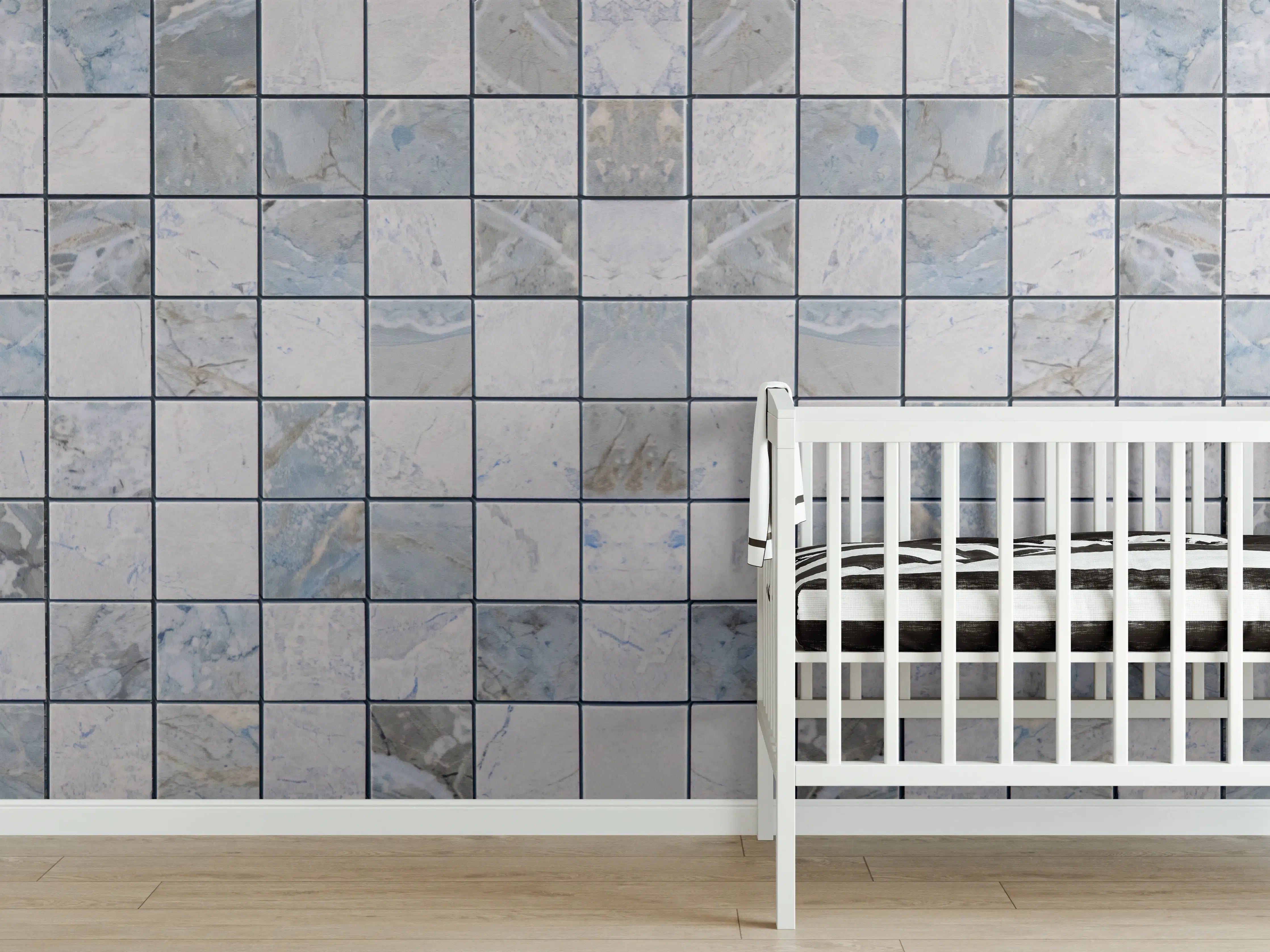 Babyzimmer Wandgestaltung - Graue Mosaikfliesen mit Steineffekt