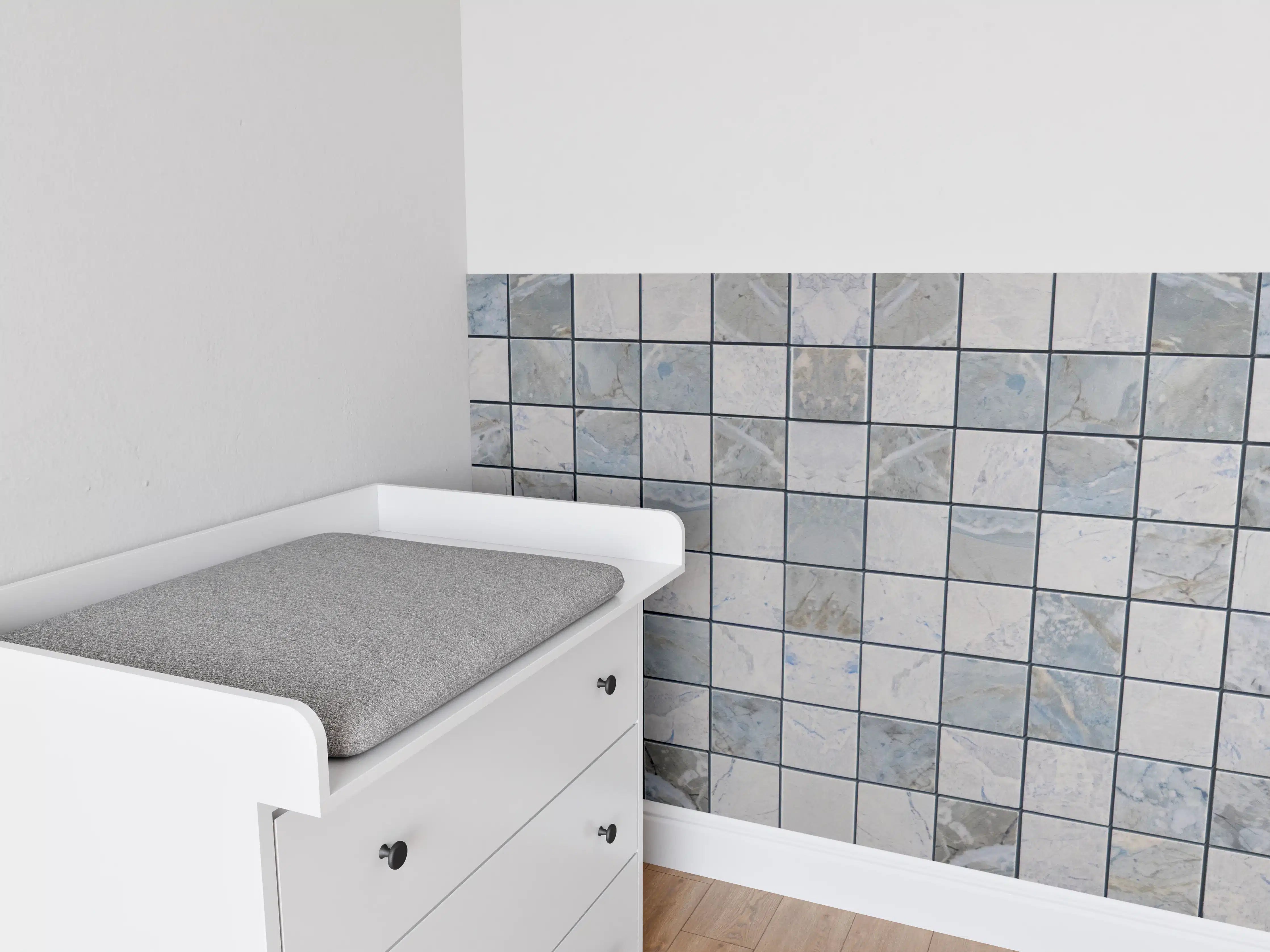 Babyzimmer Wandgestaltung - Graue Mosaikfliesen mit Steineffekt