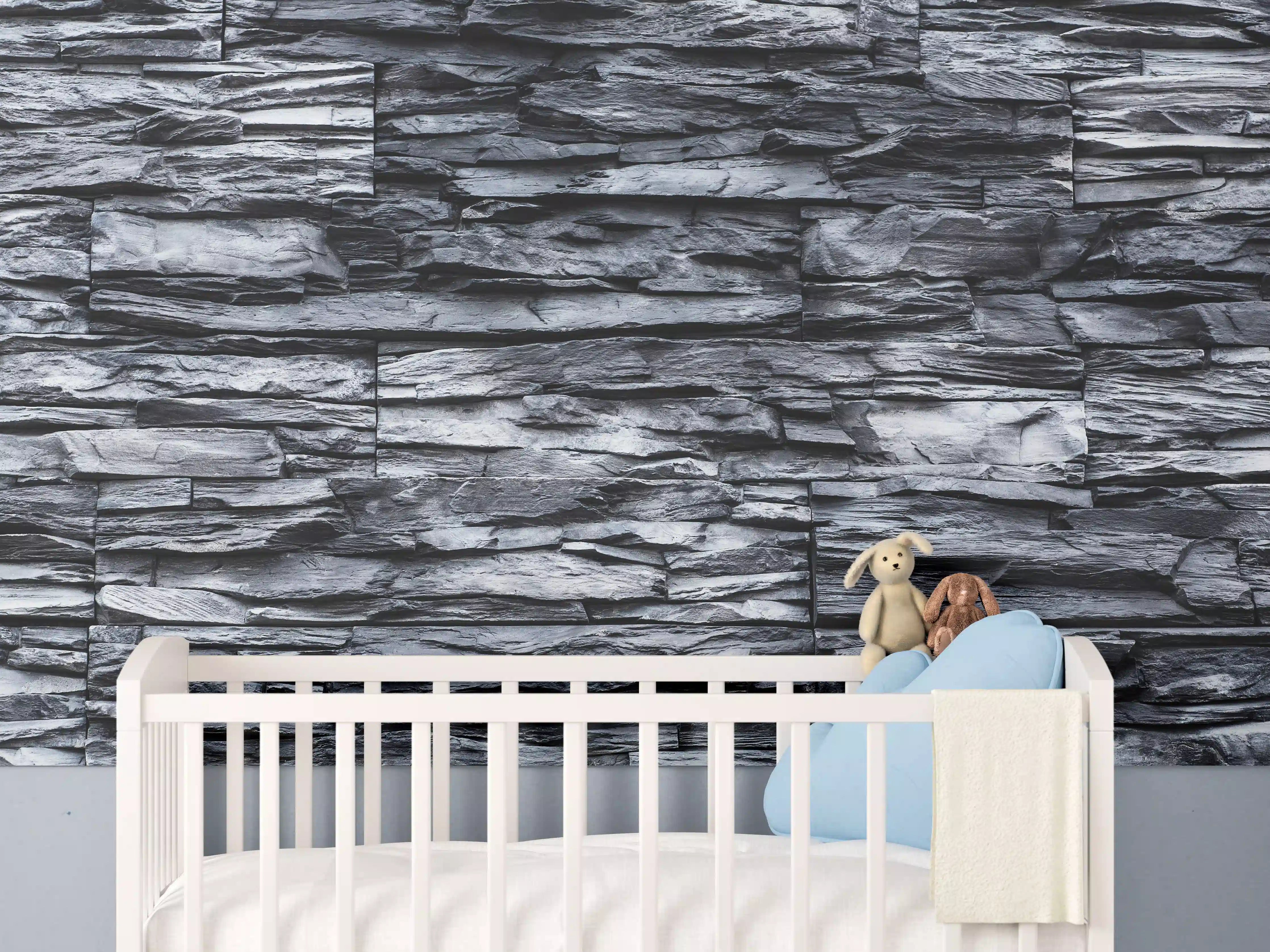 Babyzimmer Wandgestaltung - Graue Natursteinmauer mit Textur