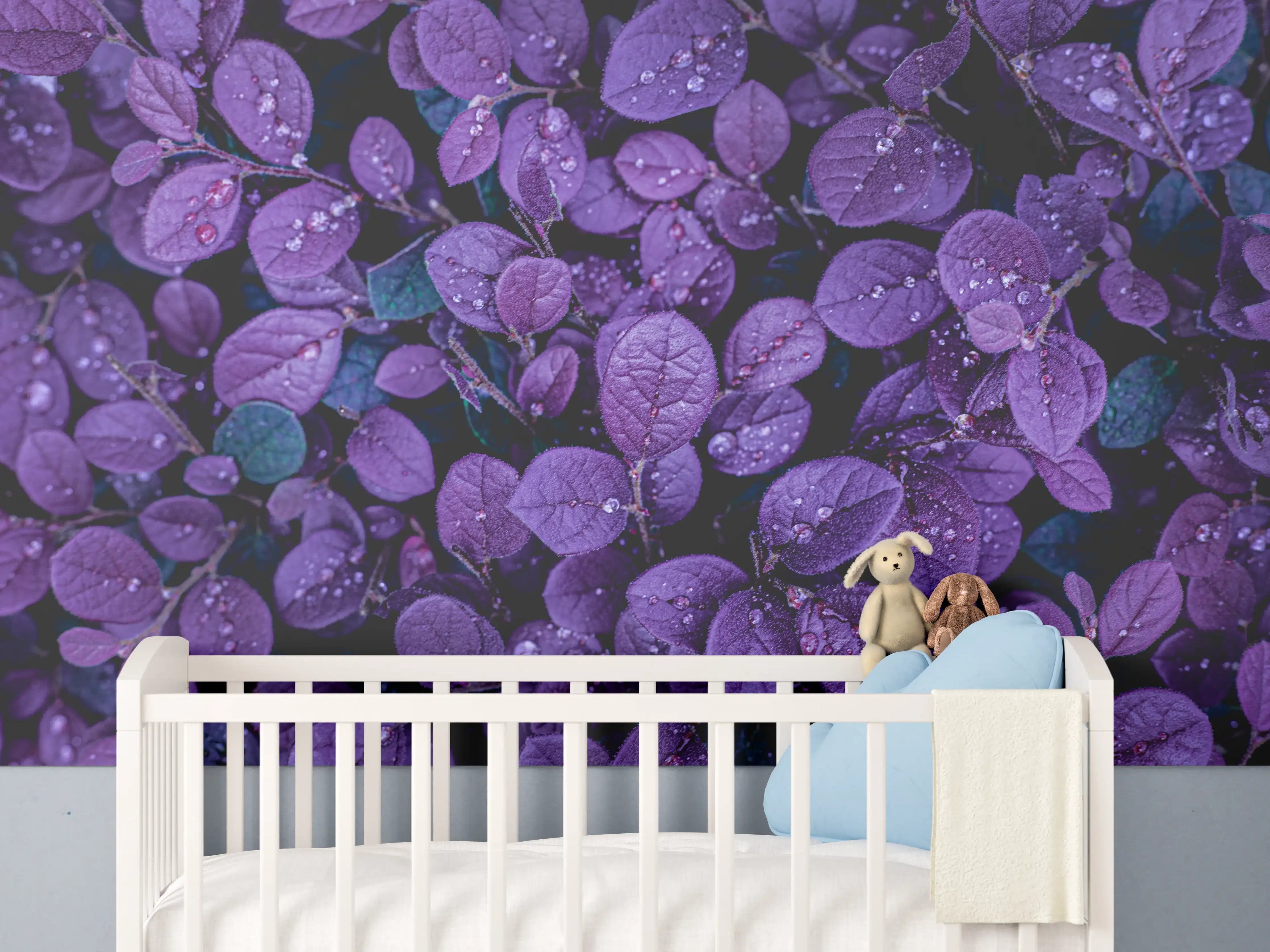 Babyzimmer Wandgestaltung - Graue Schatten auf blassgrünen Blättern