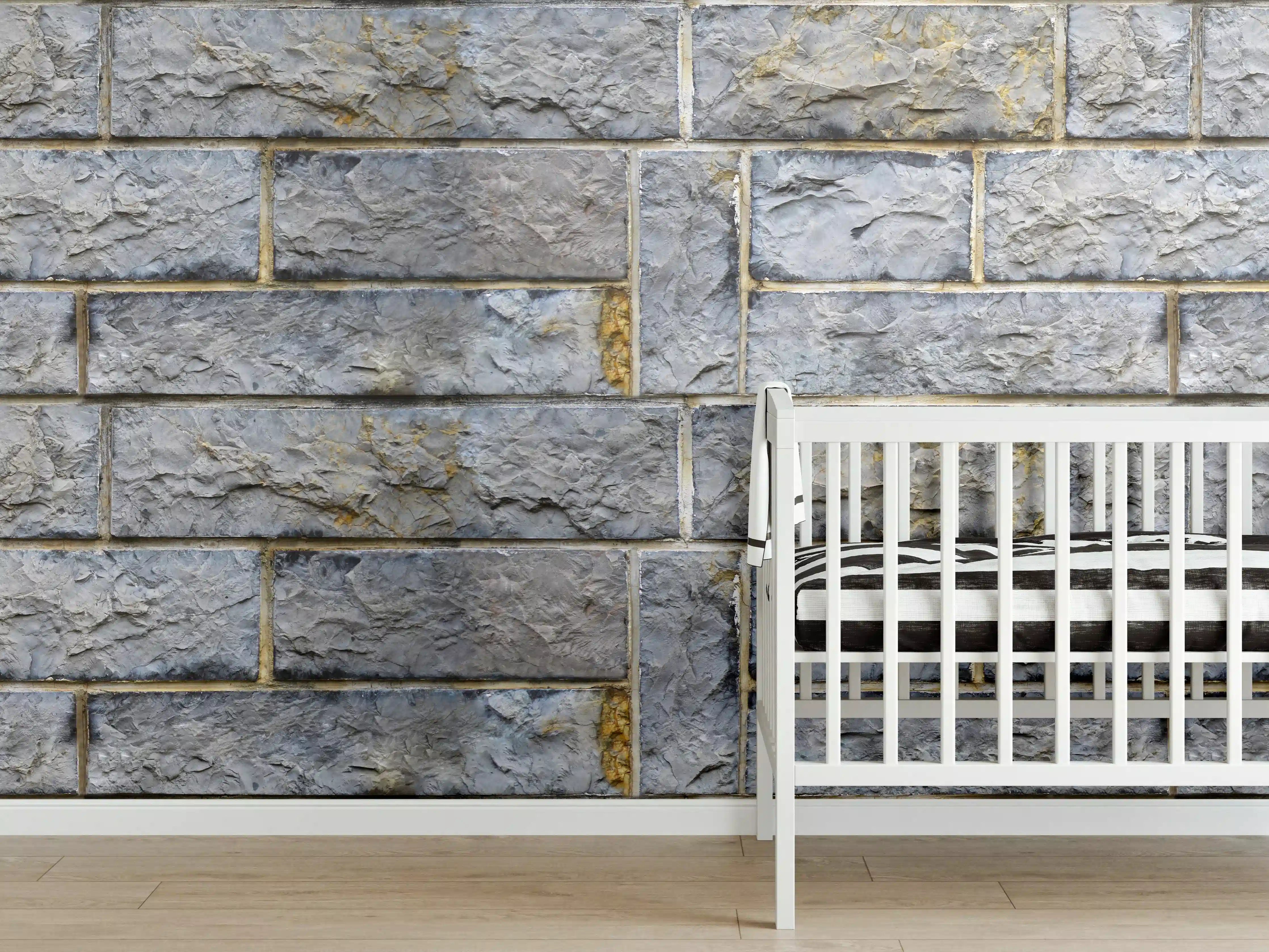 Babyzimmer Wandgestaltung - Graue Schnittsteinmauer
