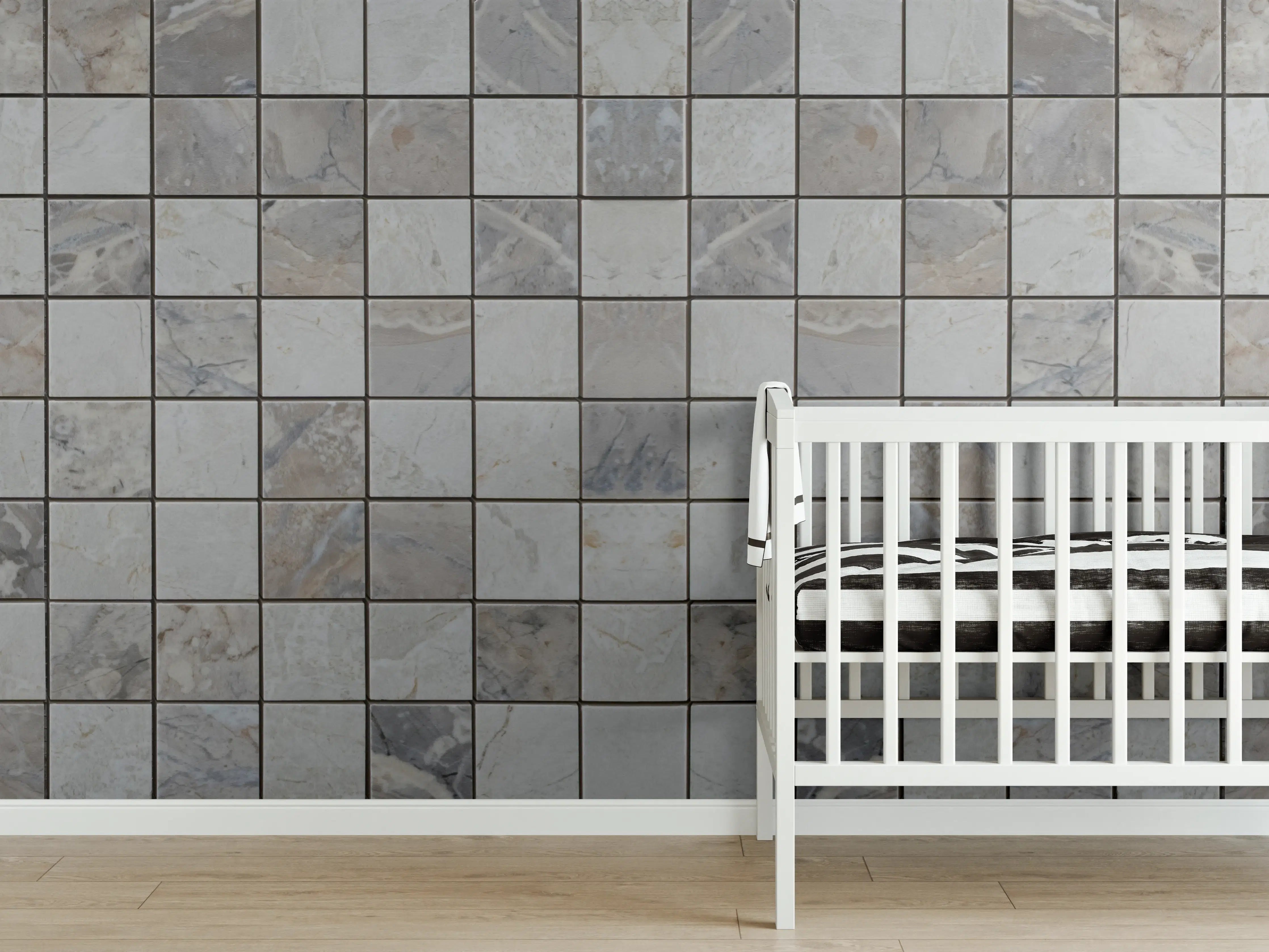 Babyzimmer Wandgestaltung - Graue Steinfliesen mit Marmoroptik