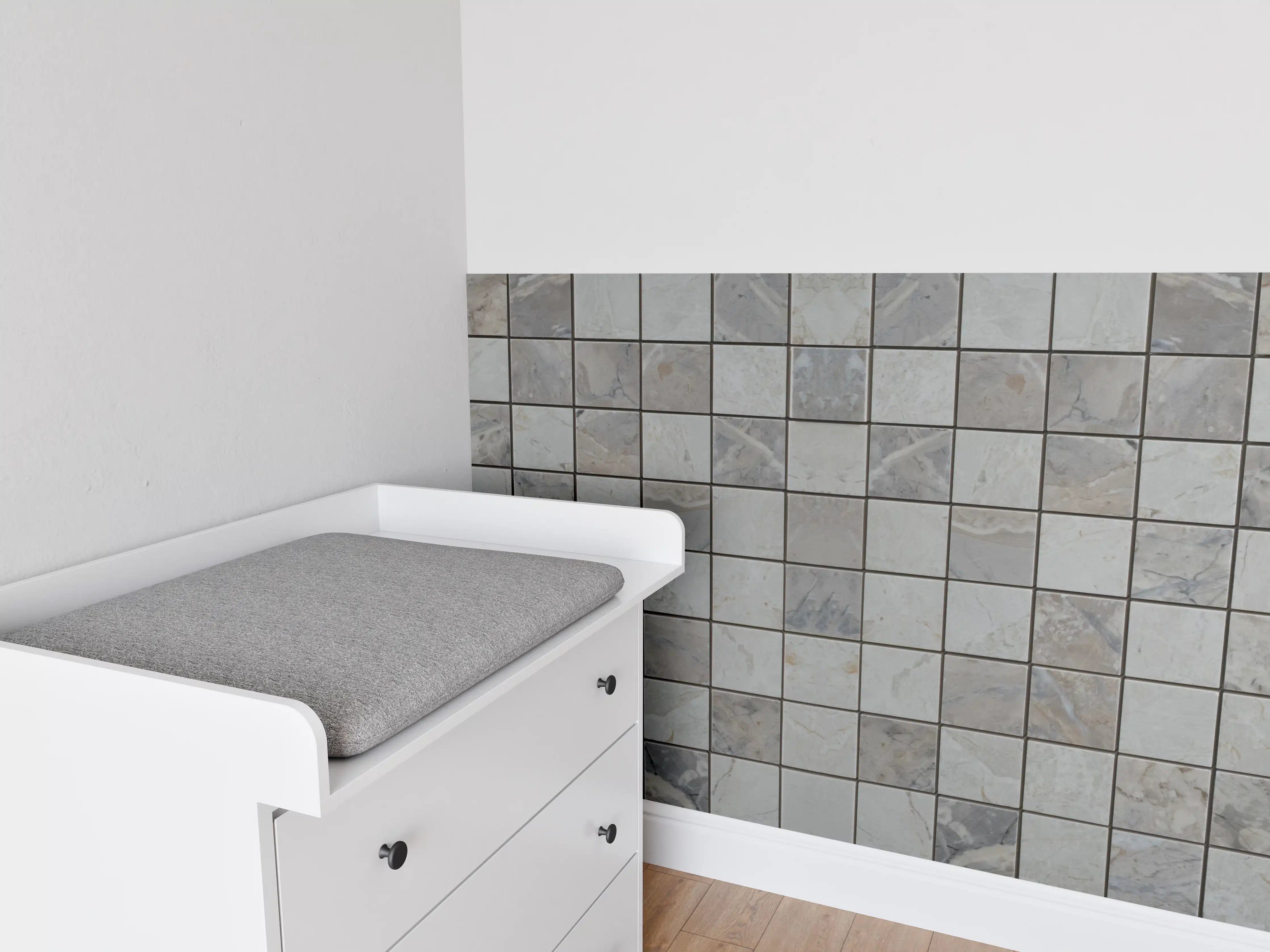 Babyzimmer Wandgestaltung - Graue Steinfliesen mit Marmoroptik