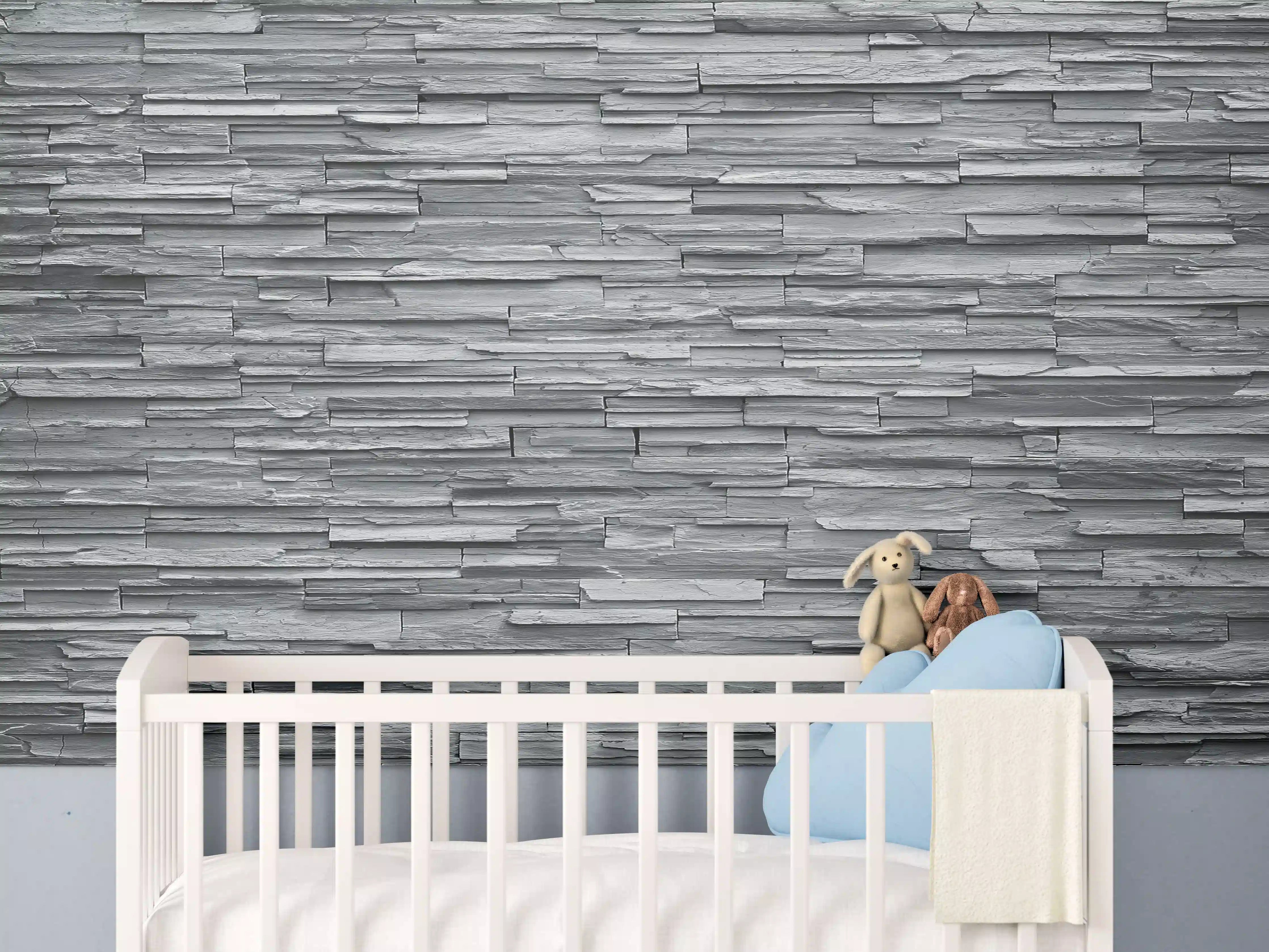 Babyzimmer Wandgestaltung - Graue Steinziegel
