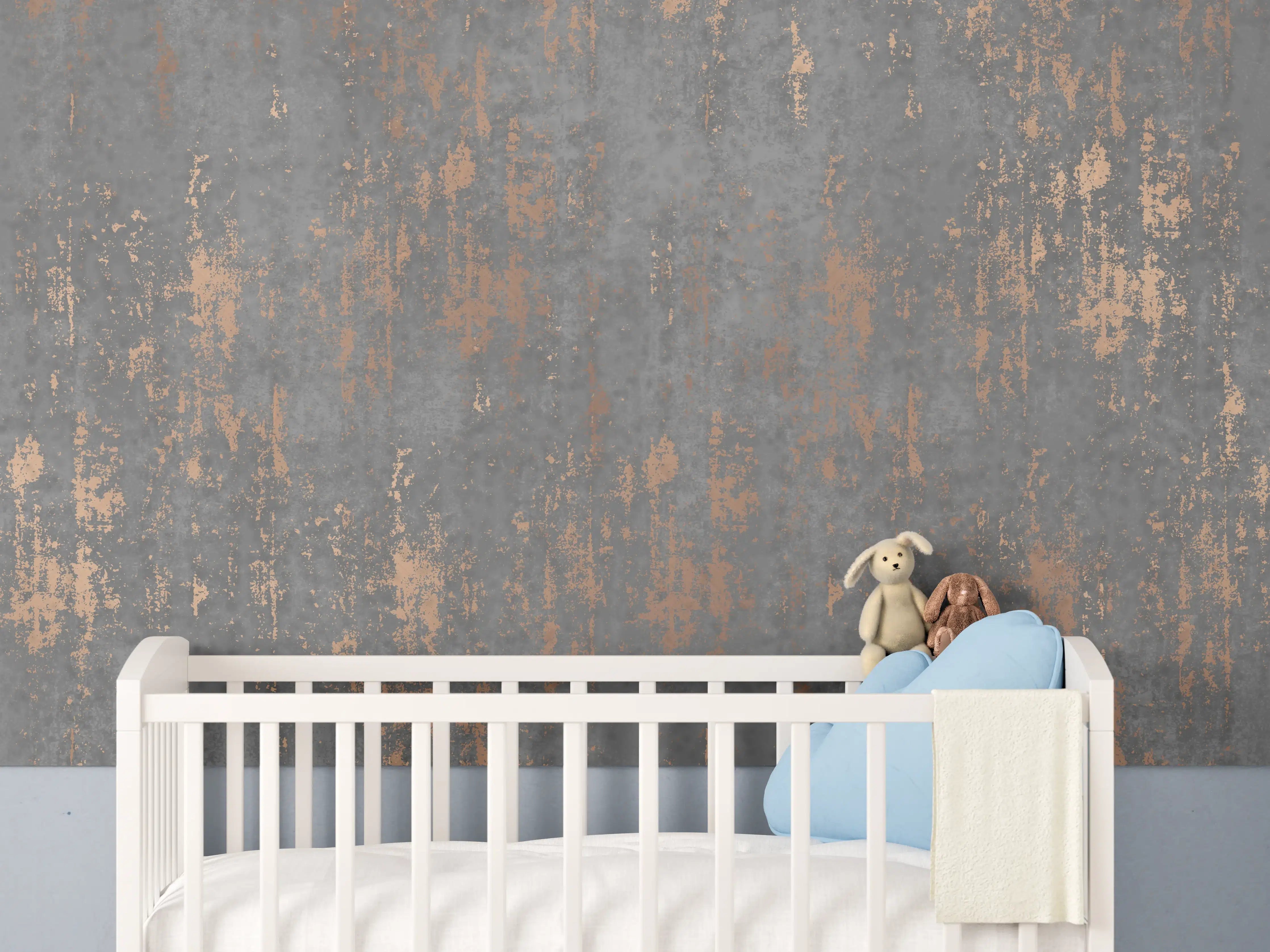 Babyzimmer Wandgestaltung - Graue Textur mit goldenen Akzenten