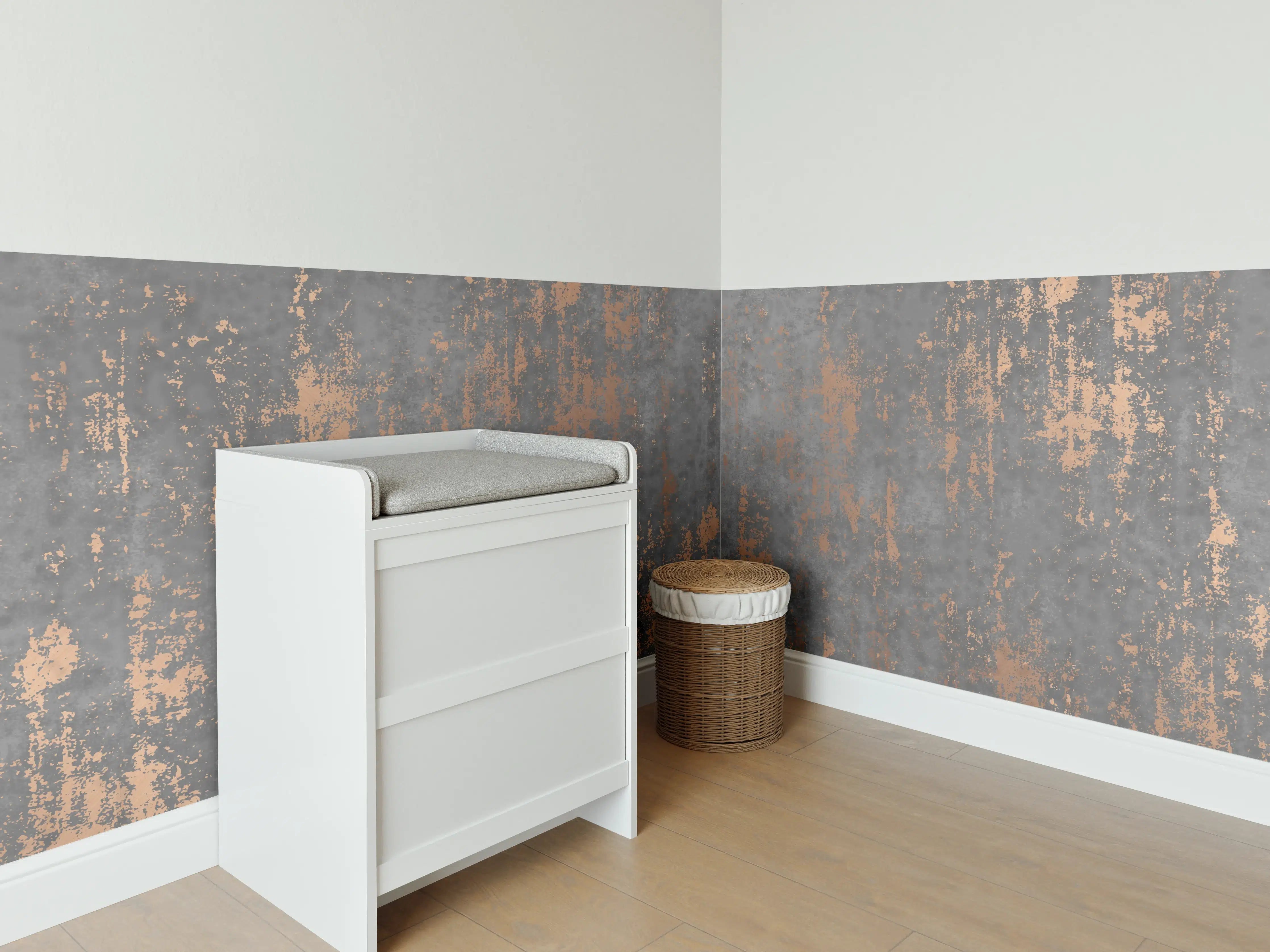 Babyzimmer Wandgestaltung - Graue Textur mit goldenen Akzenten