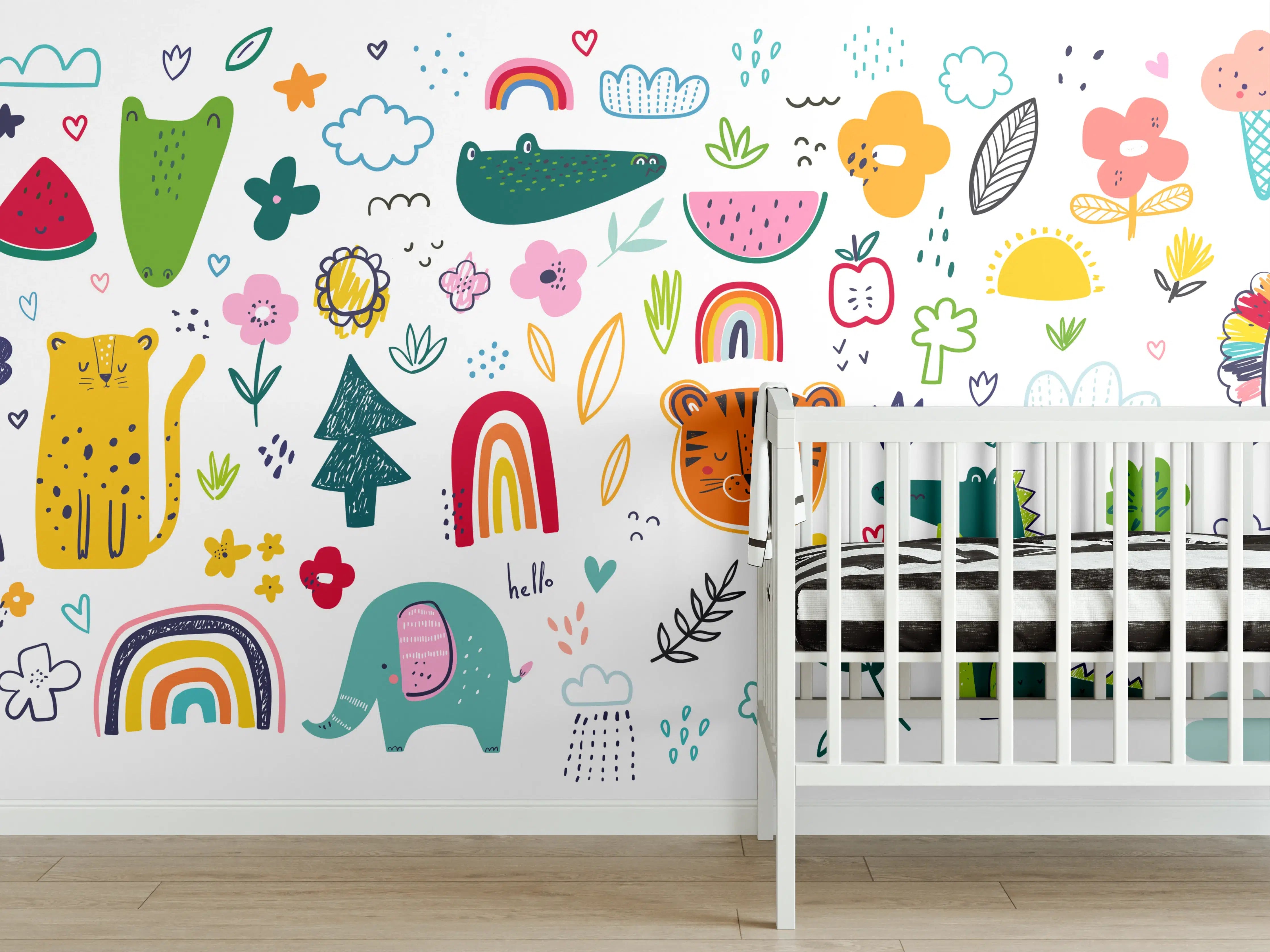Babyzimmer Wandgestaltung - Graue Tier- und Naturmotive