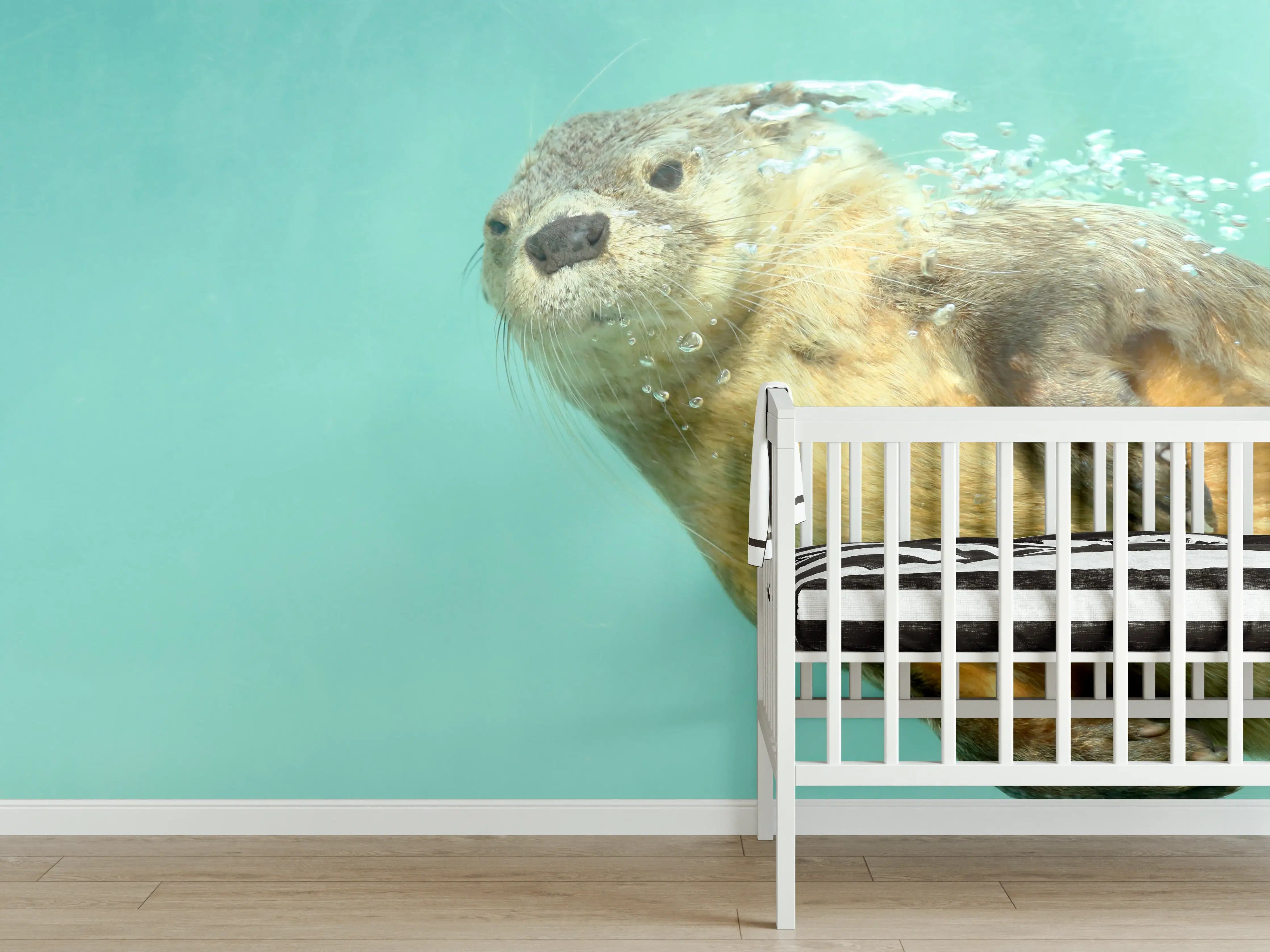 Babyzimmer Wandgestaltung - Graue Wasserotter im Fluss
