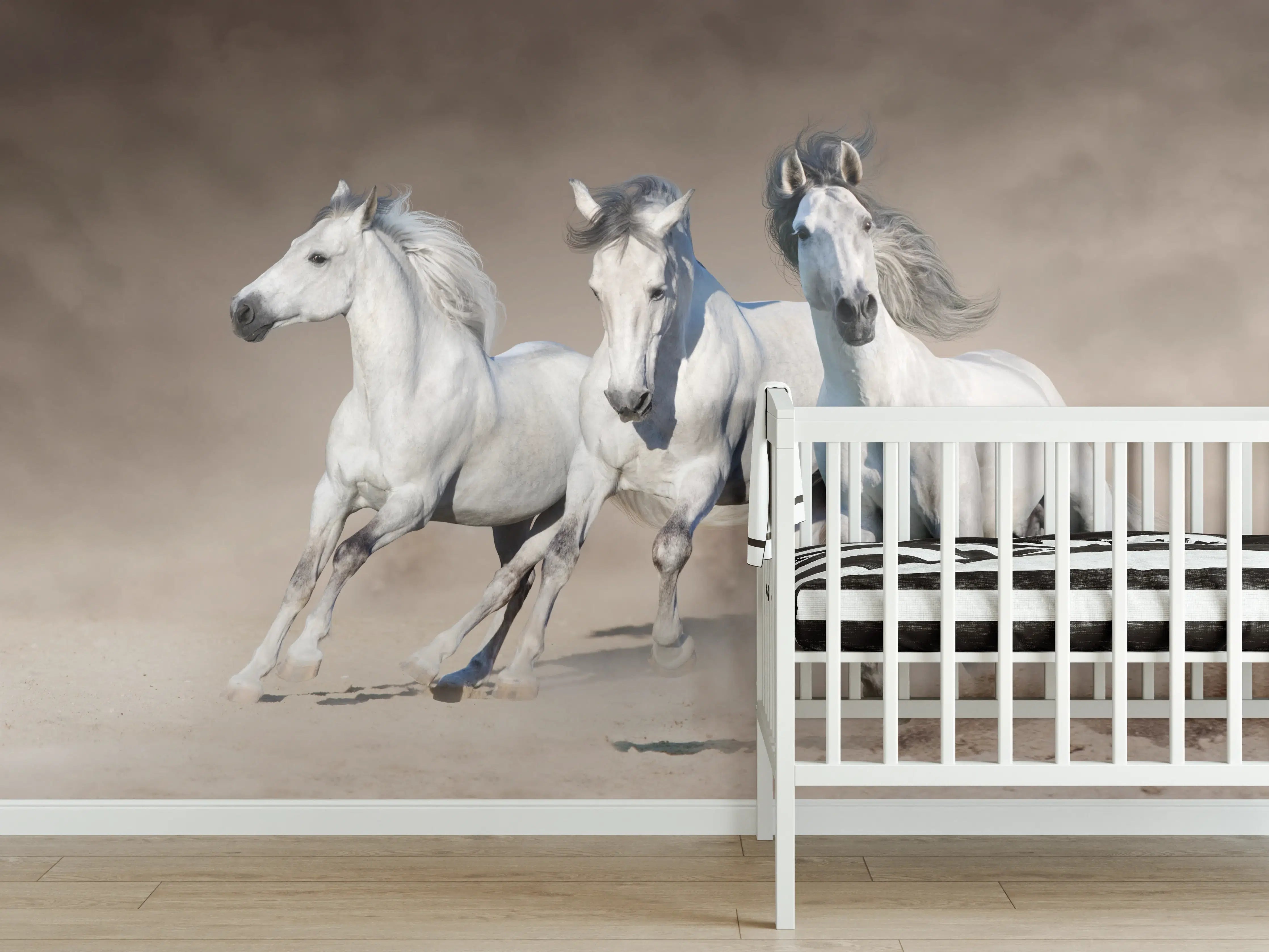 Babyzimmer Wandgestaltung - Graue Wildpferde im Lauf