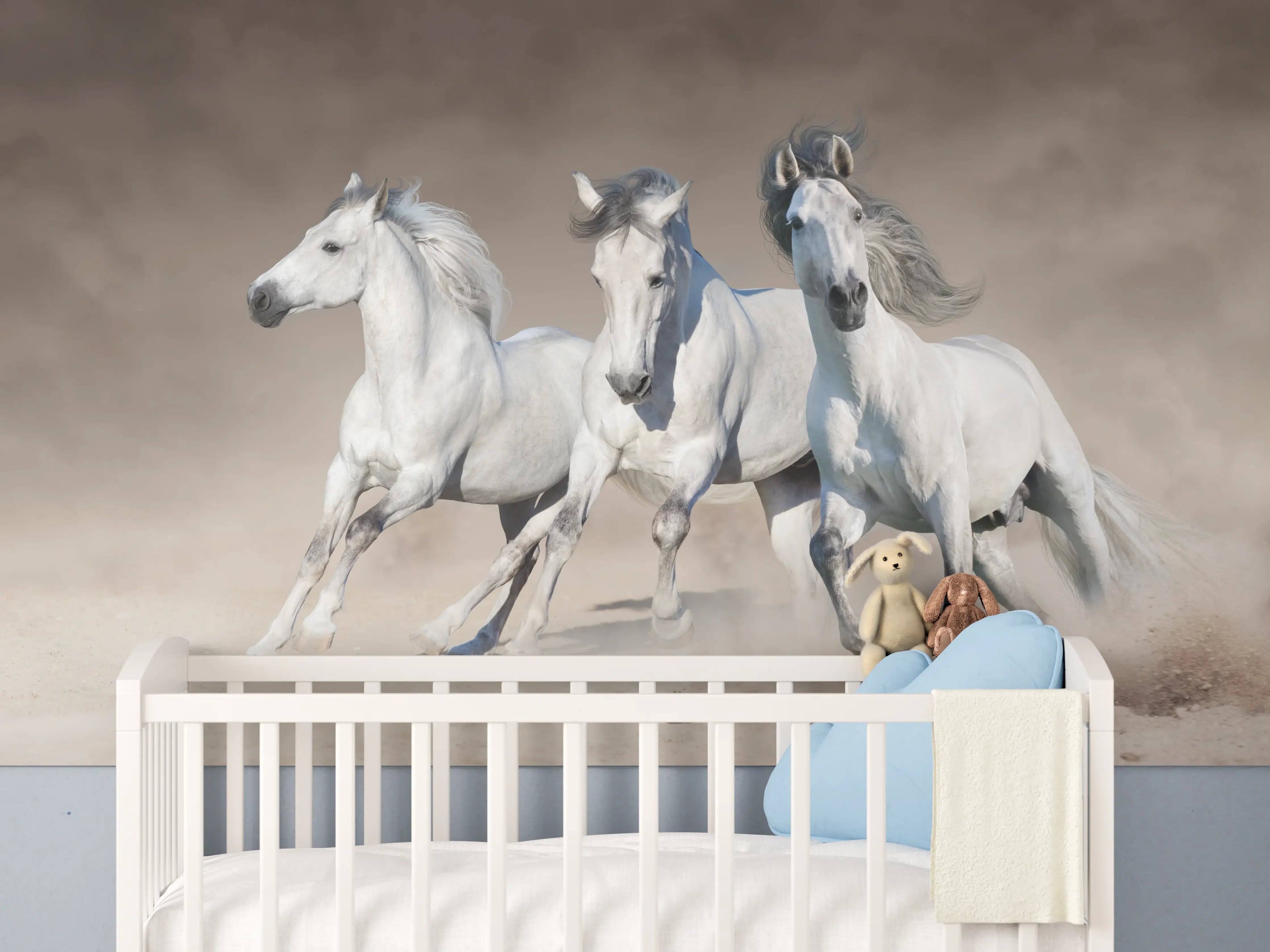 Babyzimmer Wandgestaltung - Graue Wildpferde im Lauf