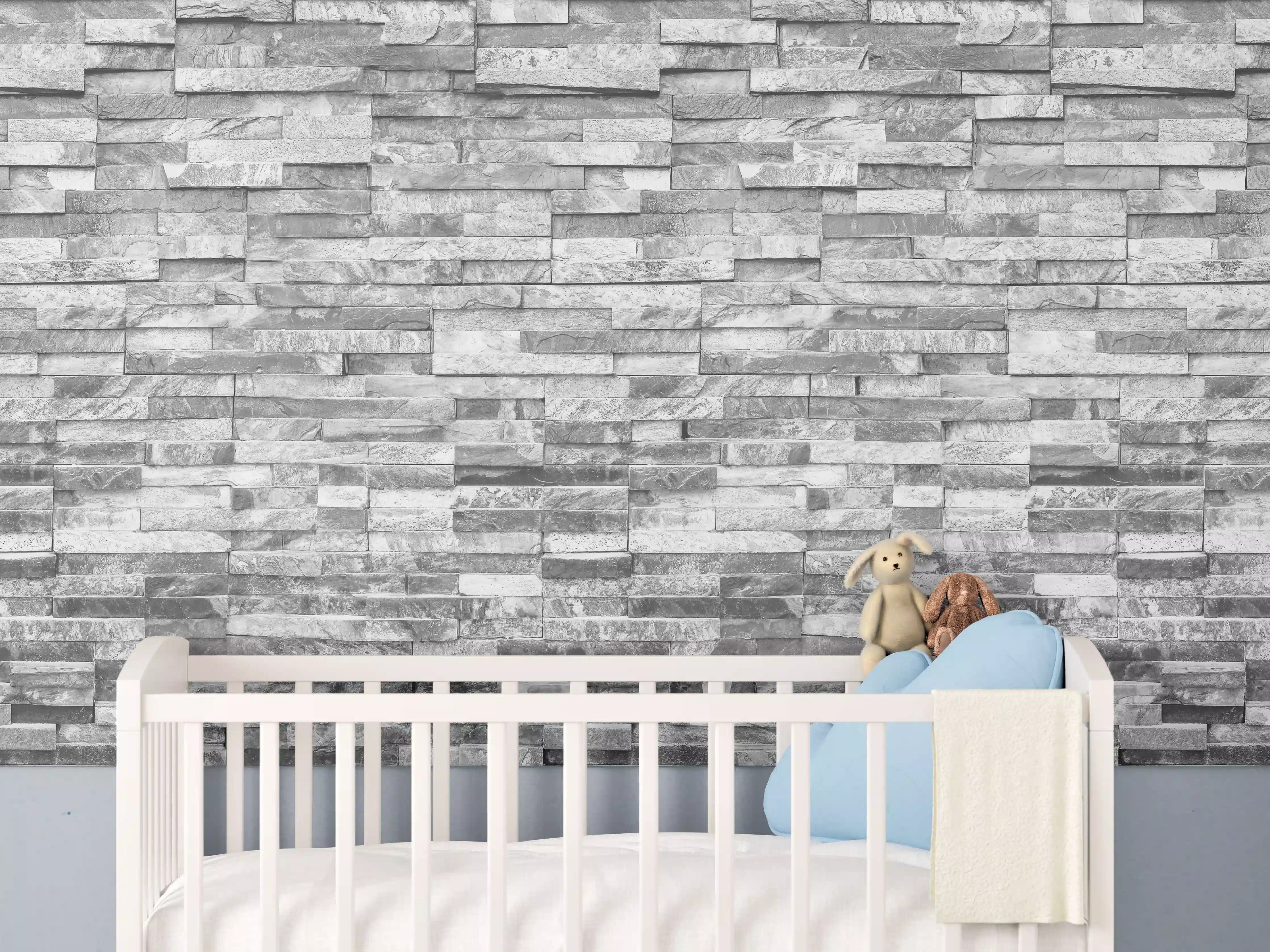 Babyzimmer Wandgestaltung - Graue moderne Ziegelwand