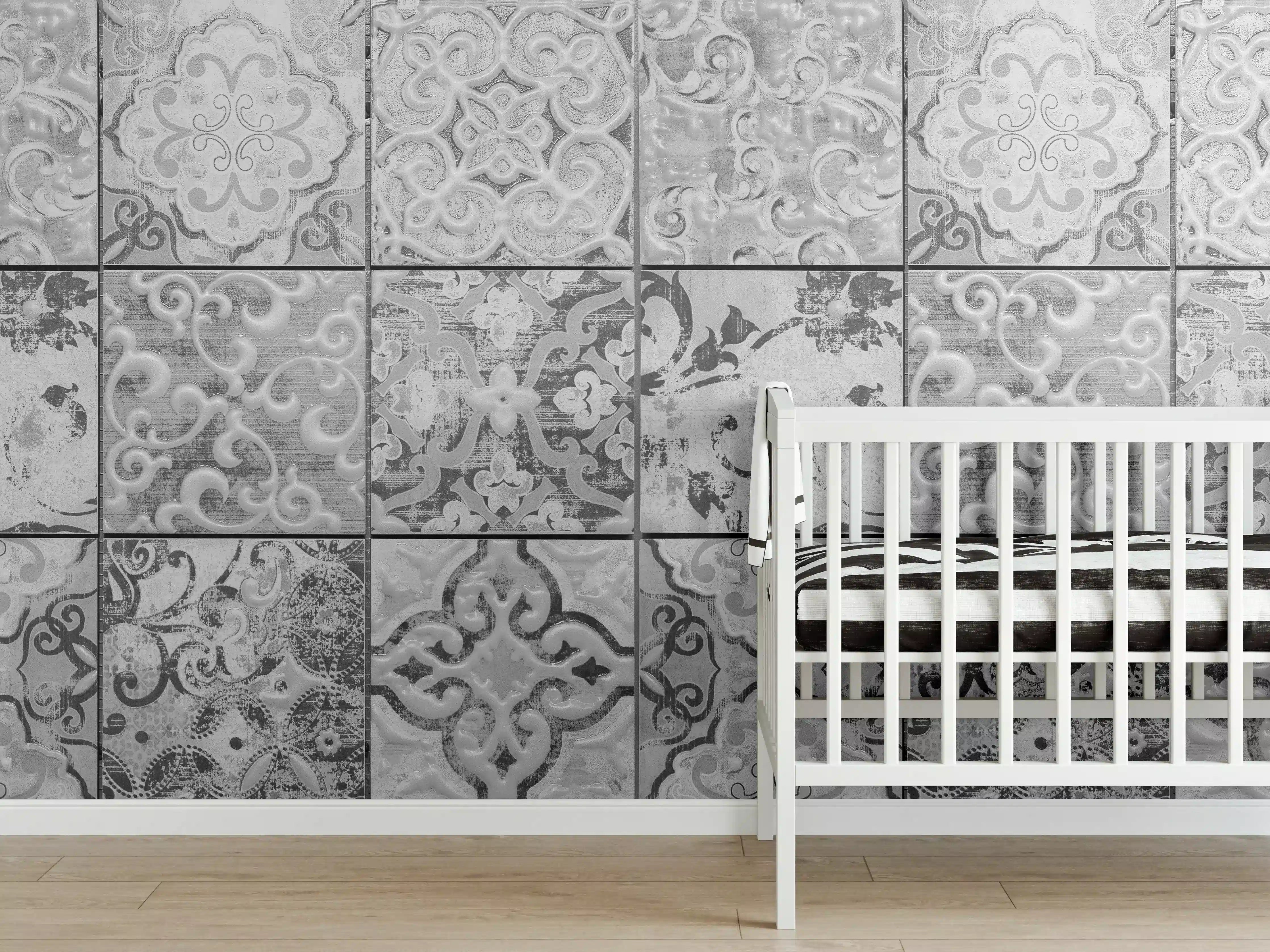 Babyzimmer Wandgestaltung - Graue rechteckige Vintage Zementwand