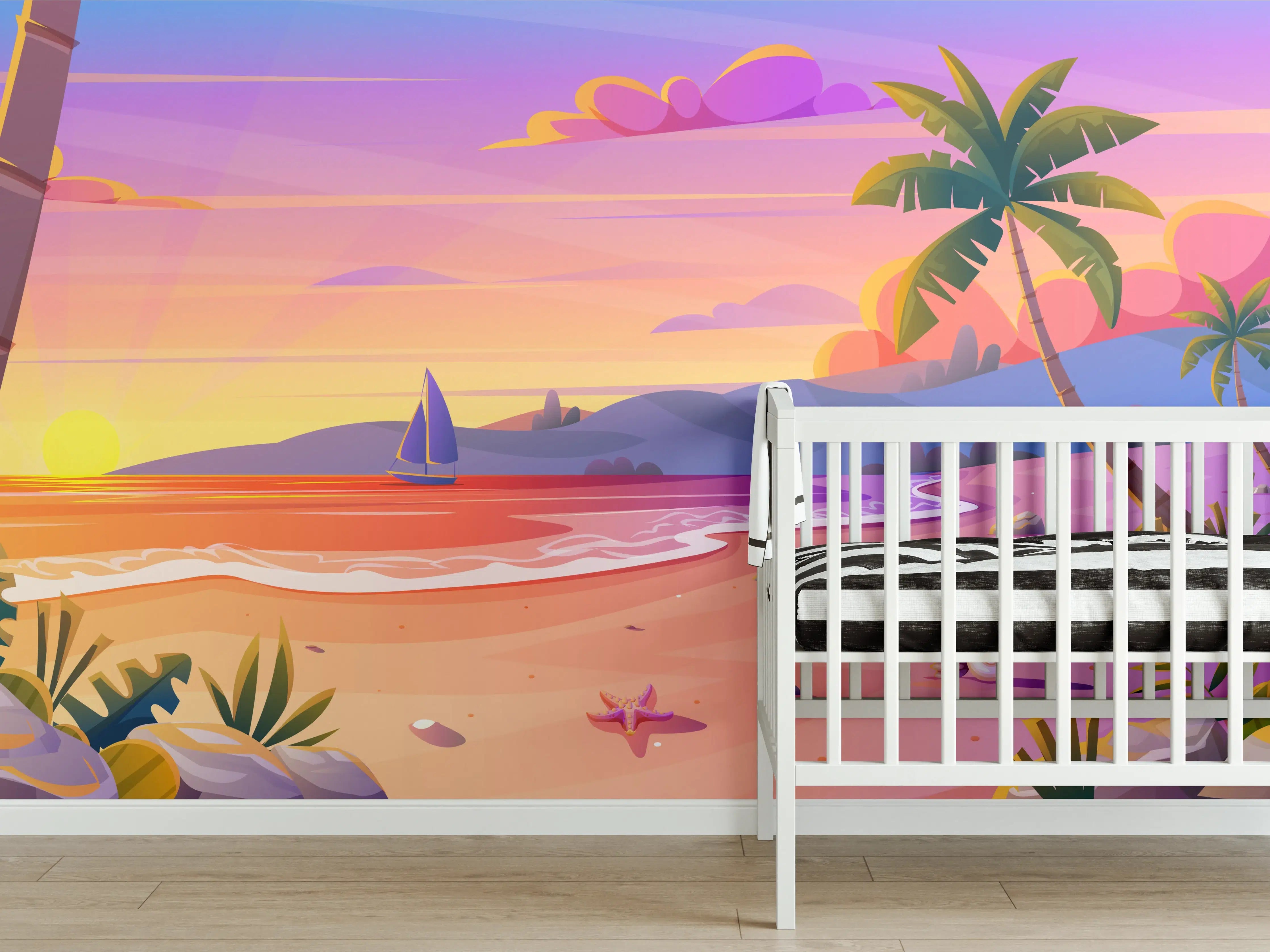 Babyzimmer Wandgestaltung - Grauer Sonnenuntergang am Strand