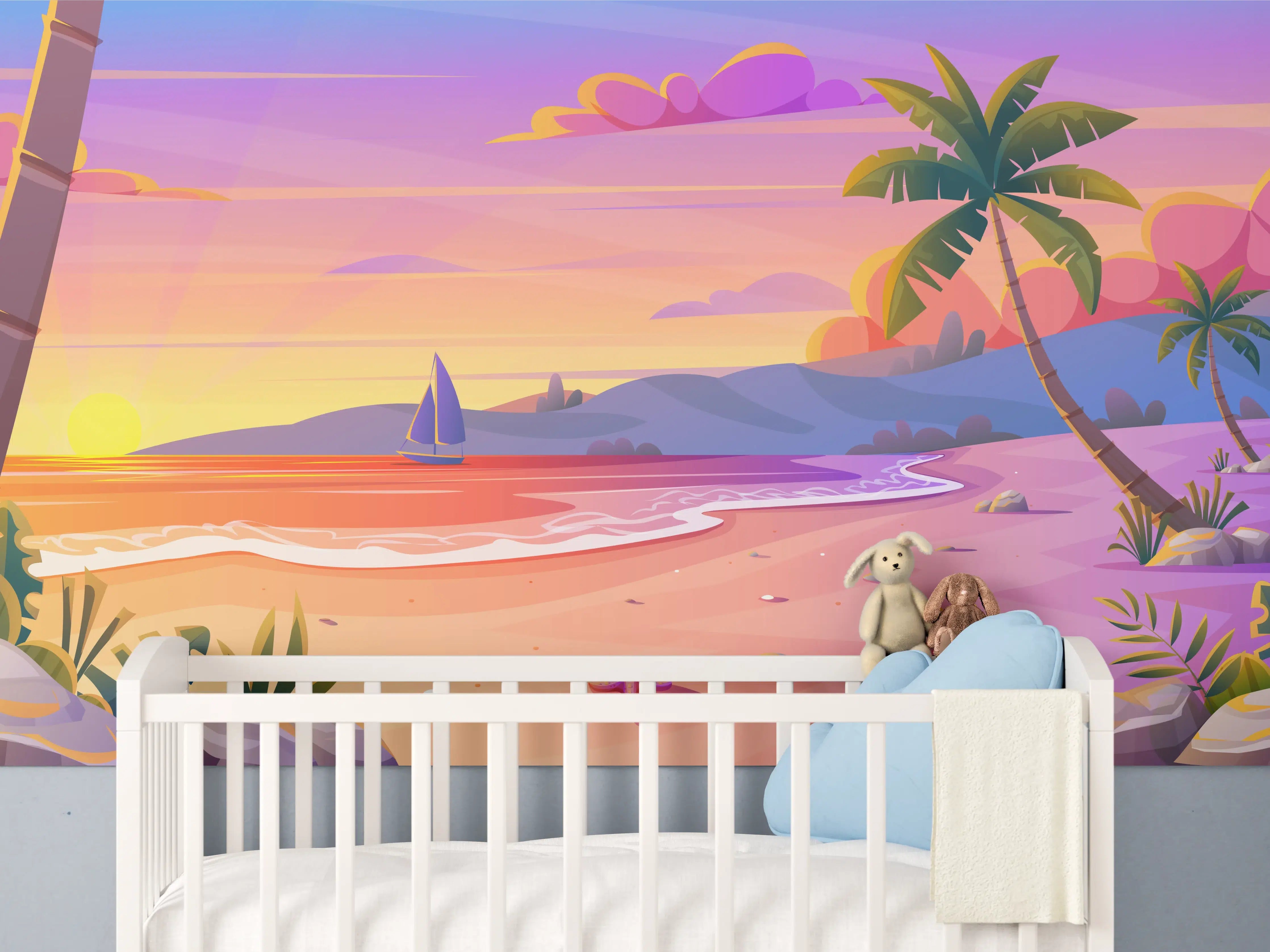 Babyzimmer Wandgestaltung - Grauer Sonnenuntergang am Strand