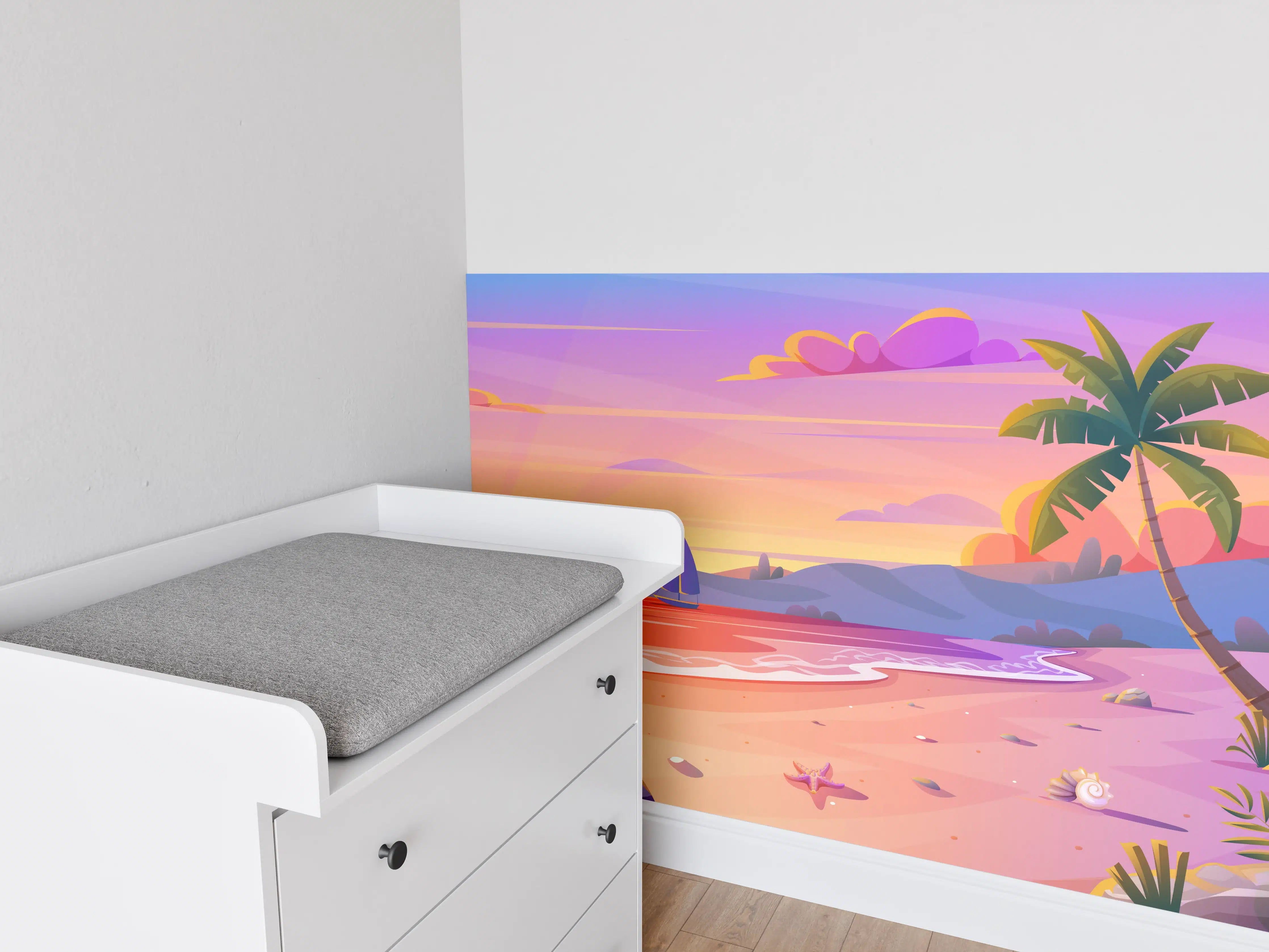 Babyzimmer Wandgestaltung - Grauer Sonnenuntergang am Strand