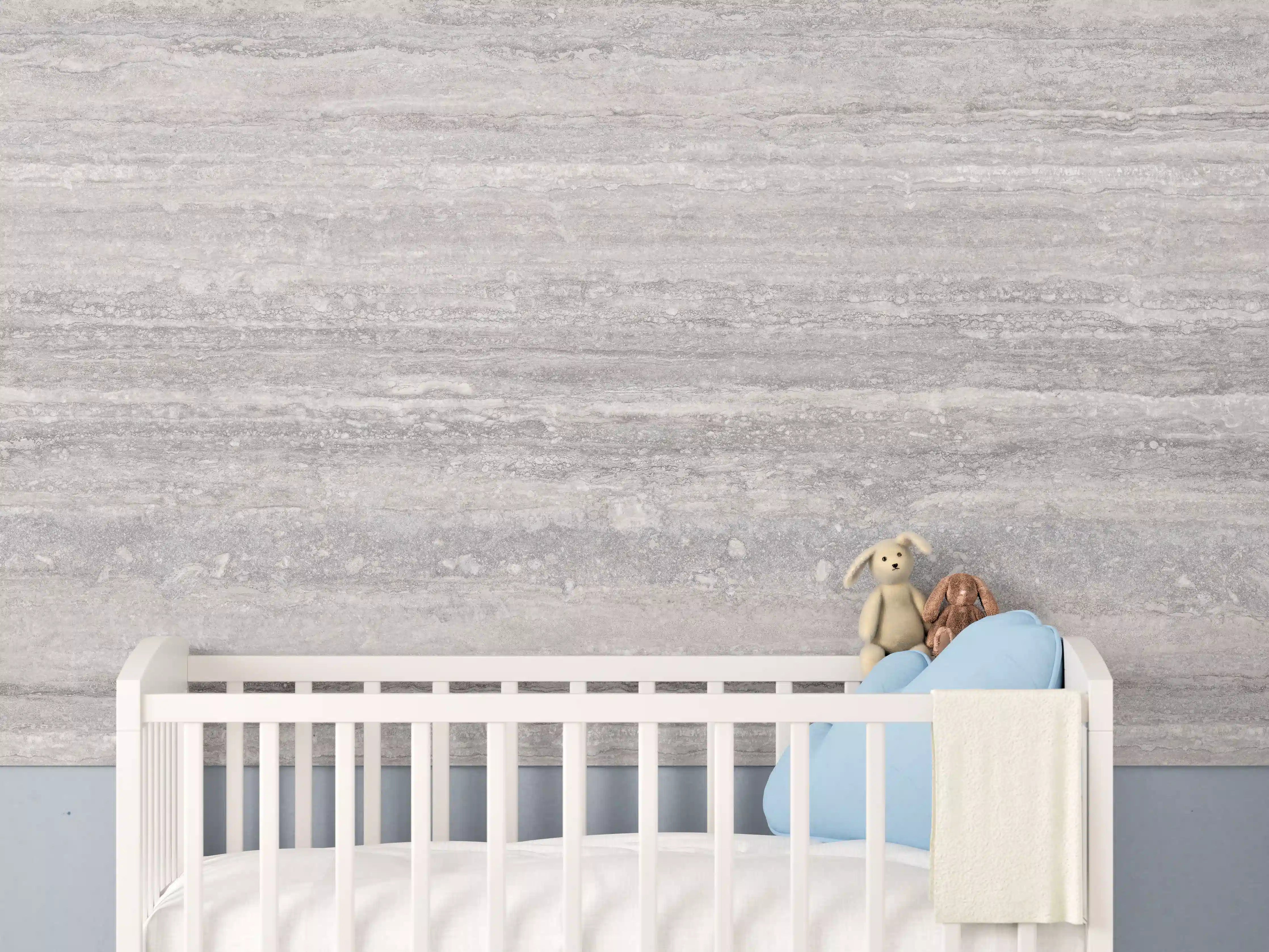 Babyzimmer Wandgestaltung - Grauer Travertin Stein